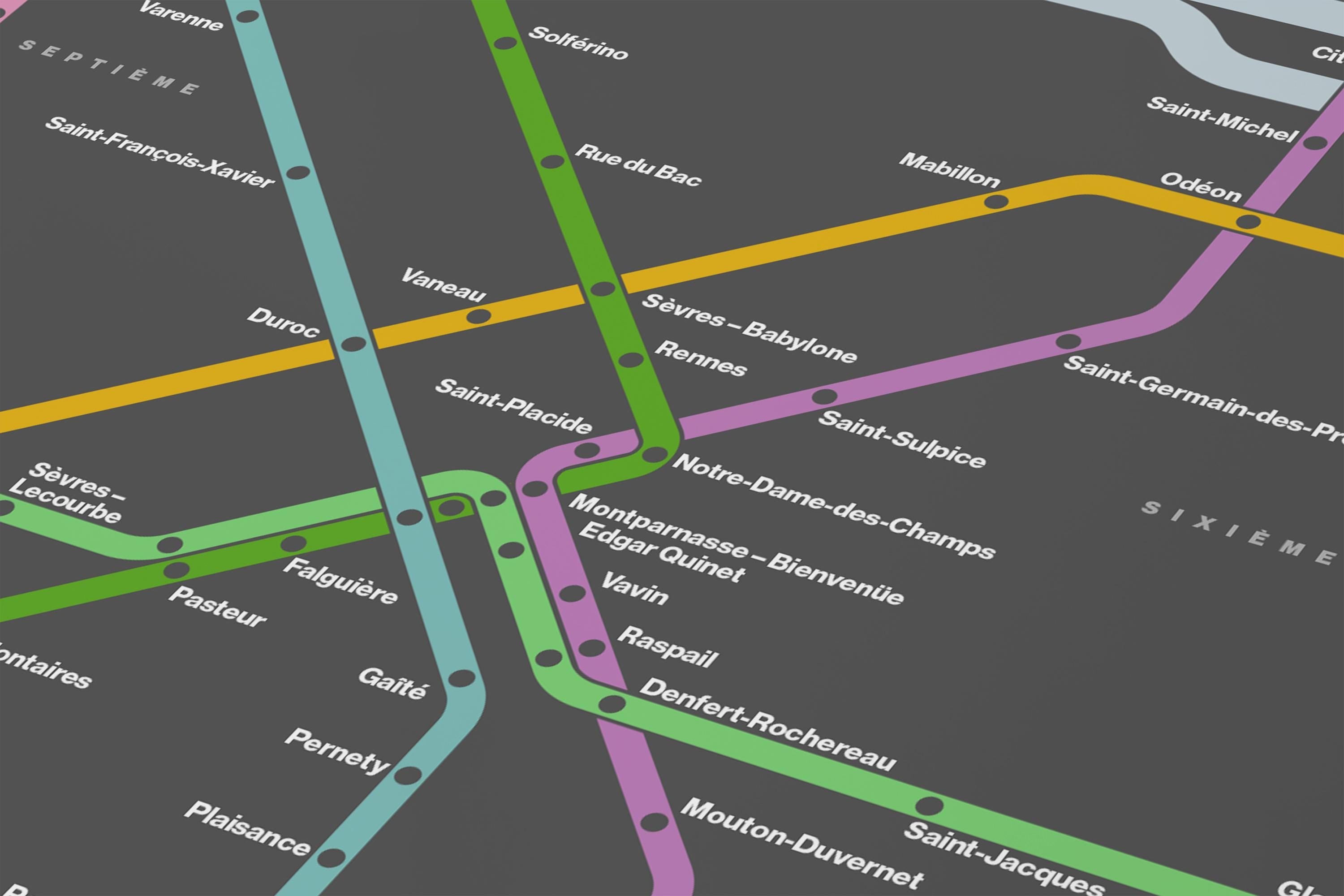 Paris Metro Map – Vertical Dark Mode