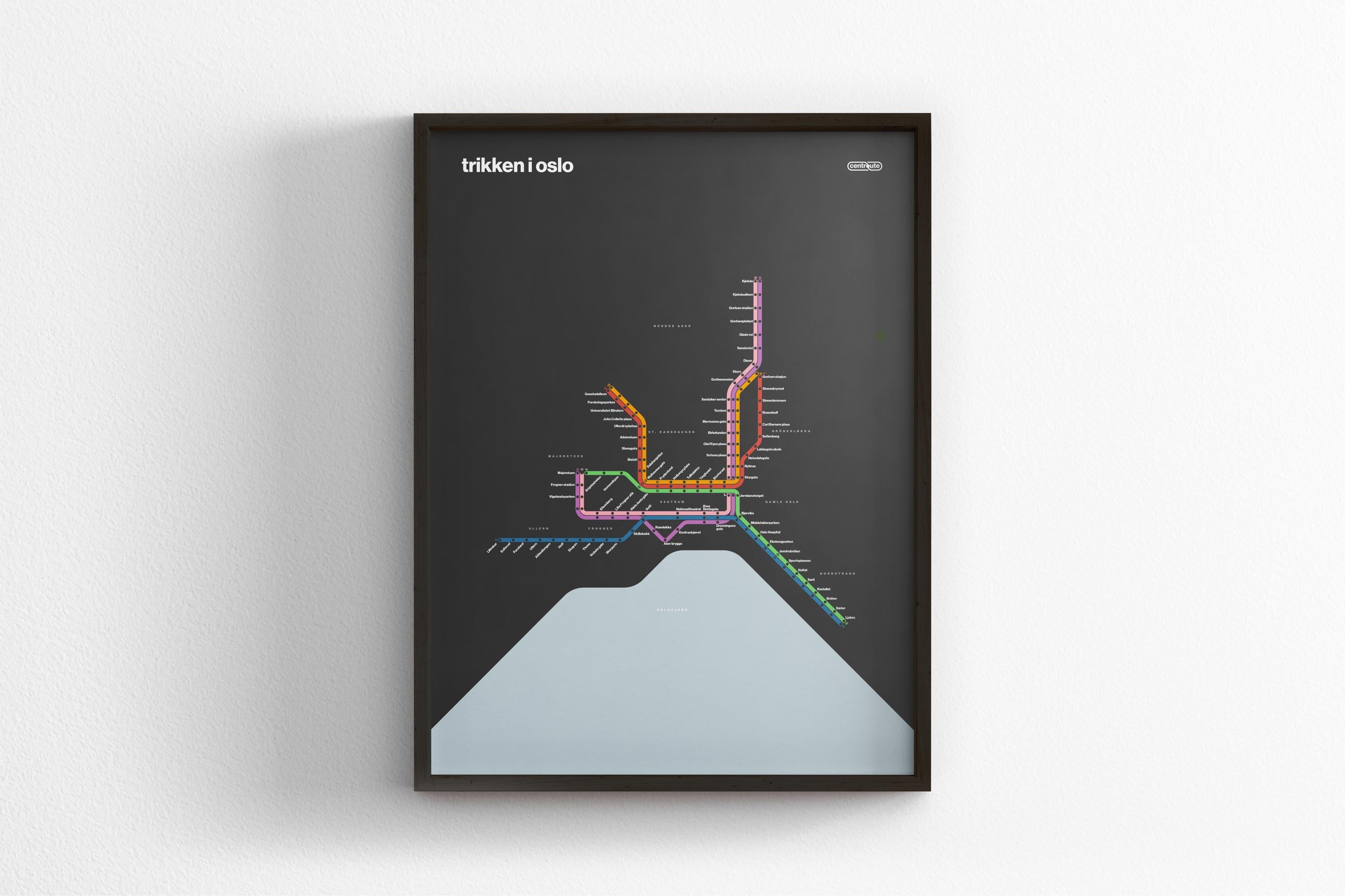Oslo Trams / Dark Mode System Map
