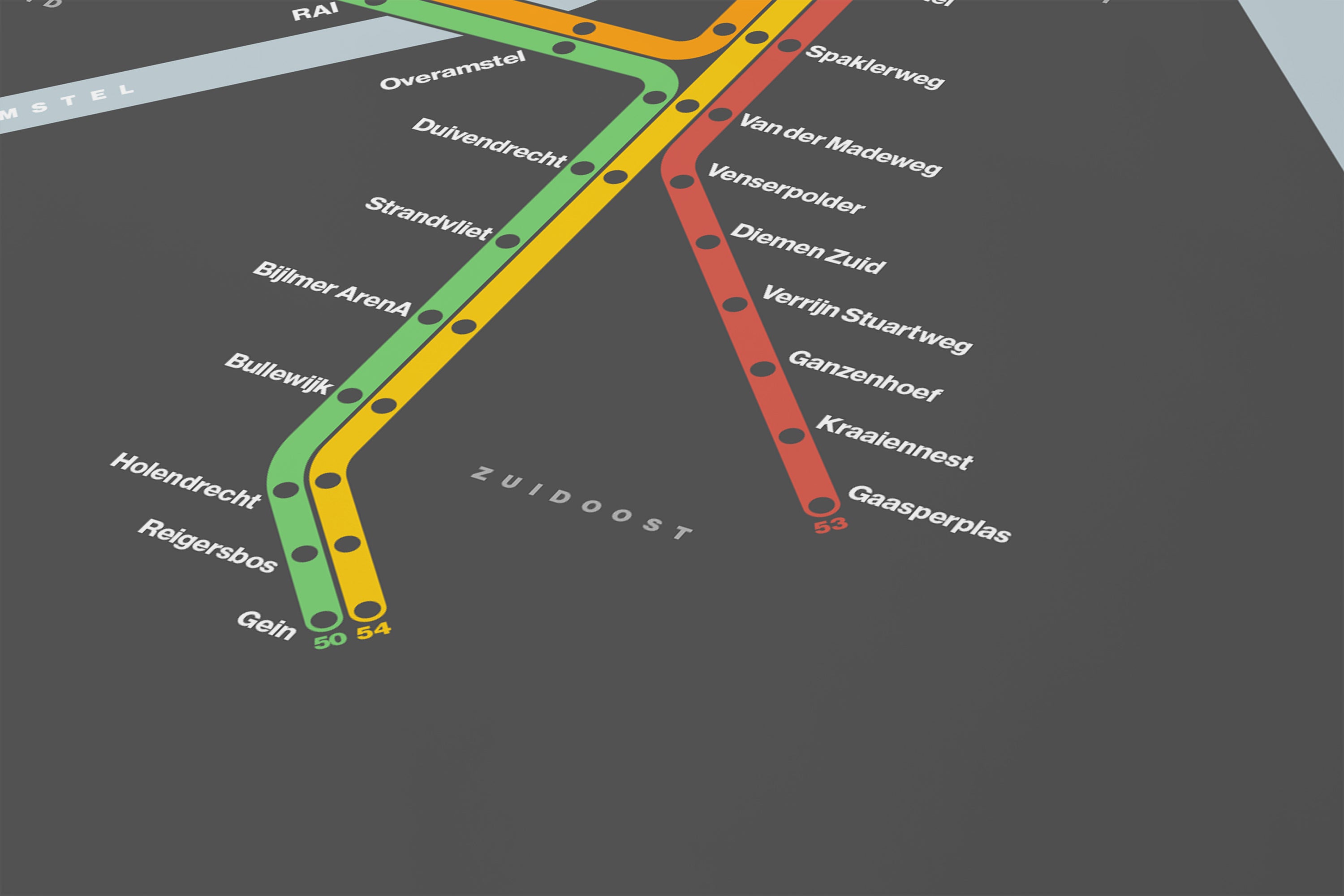 Amsterdam Metro / Dark Mode System Map