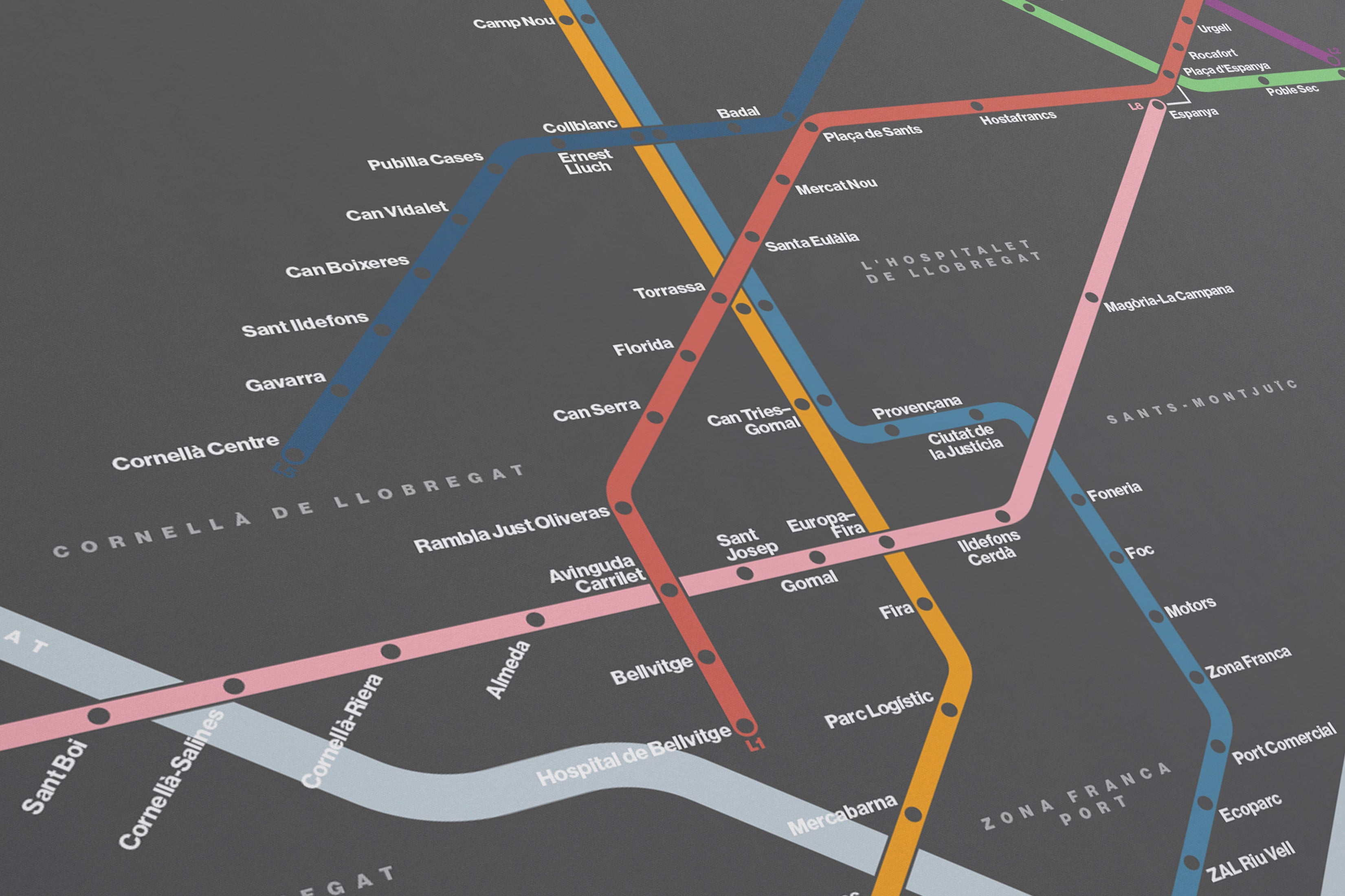 Barcelona Metro / Dark Mode System Map