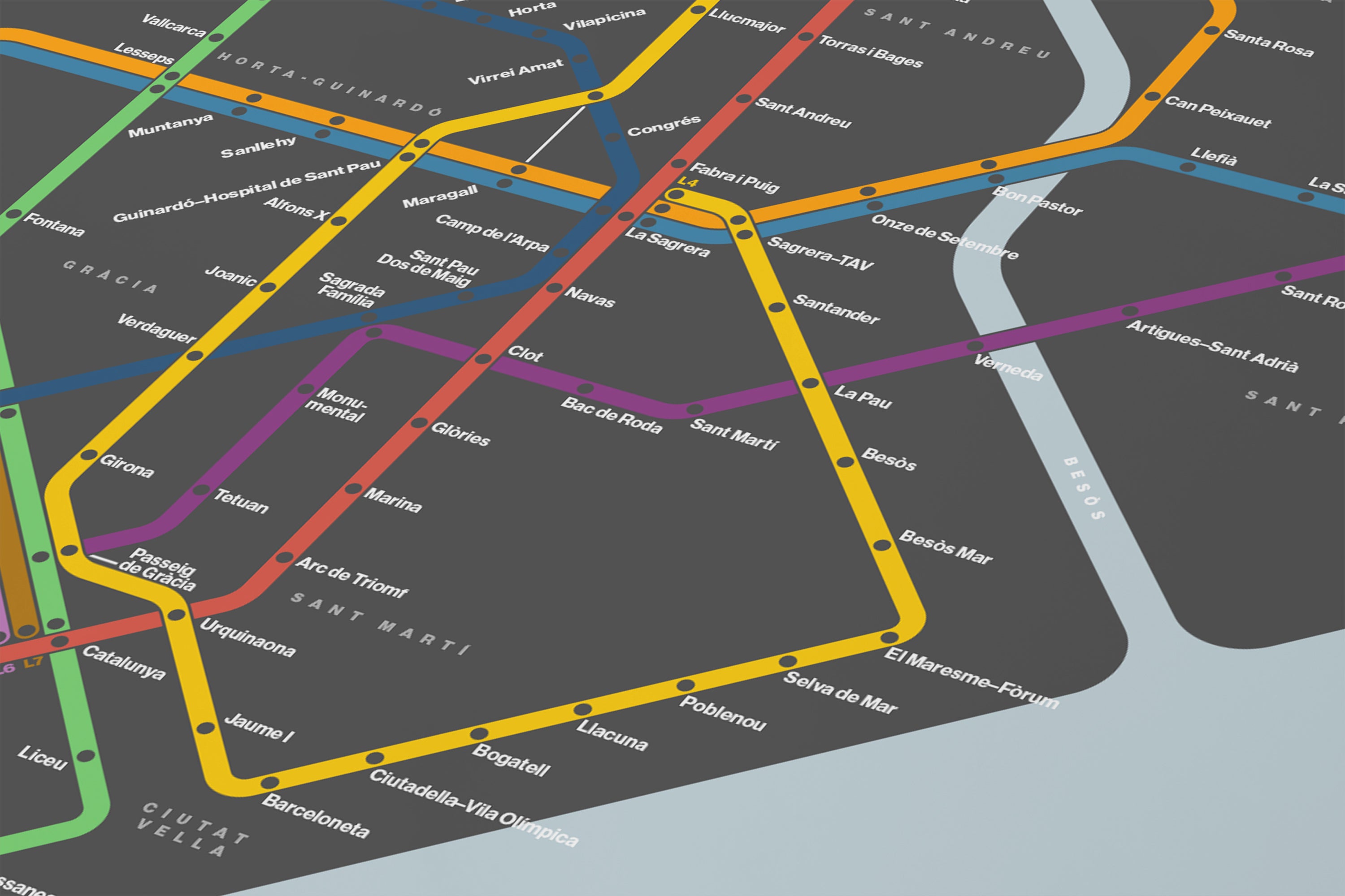 Barcelona Metro / Dark Mode System Map