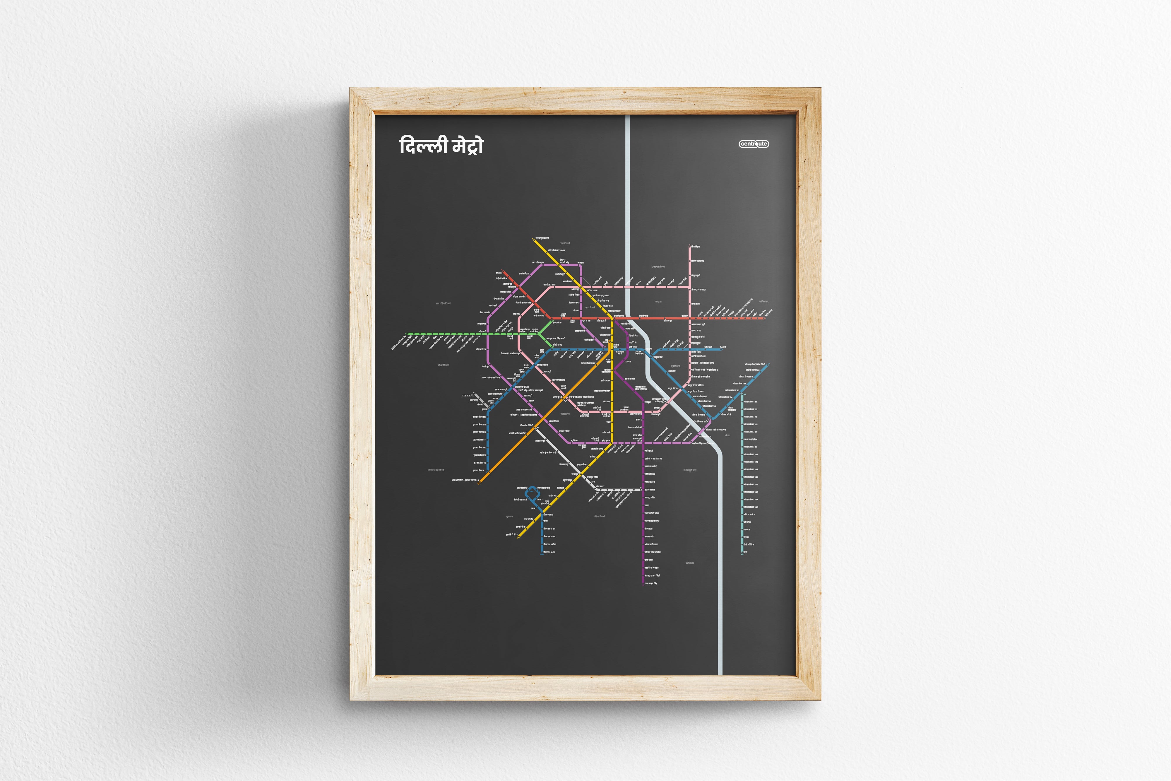 Delhi Metro / Dark Mode System Map / Hindi