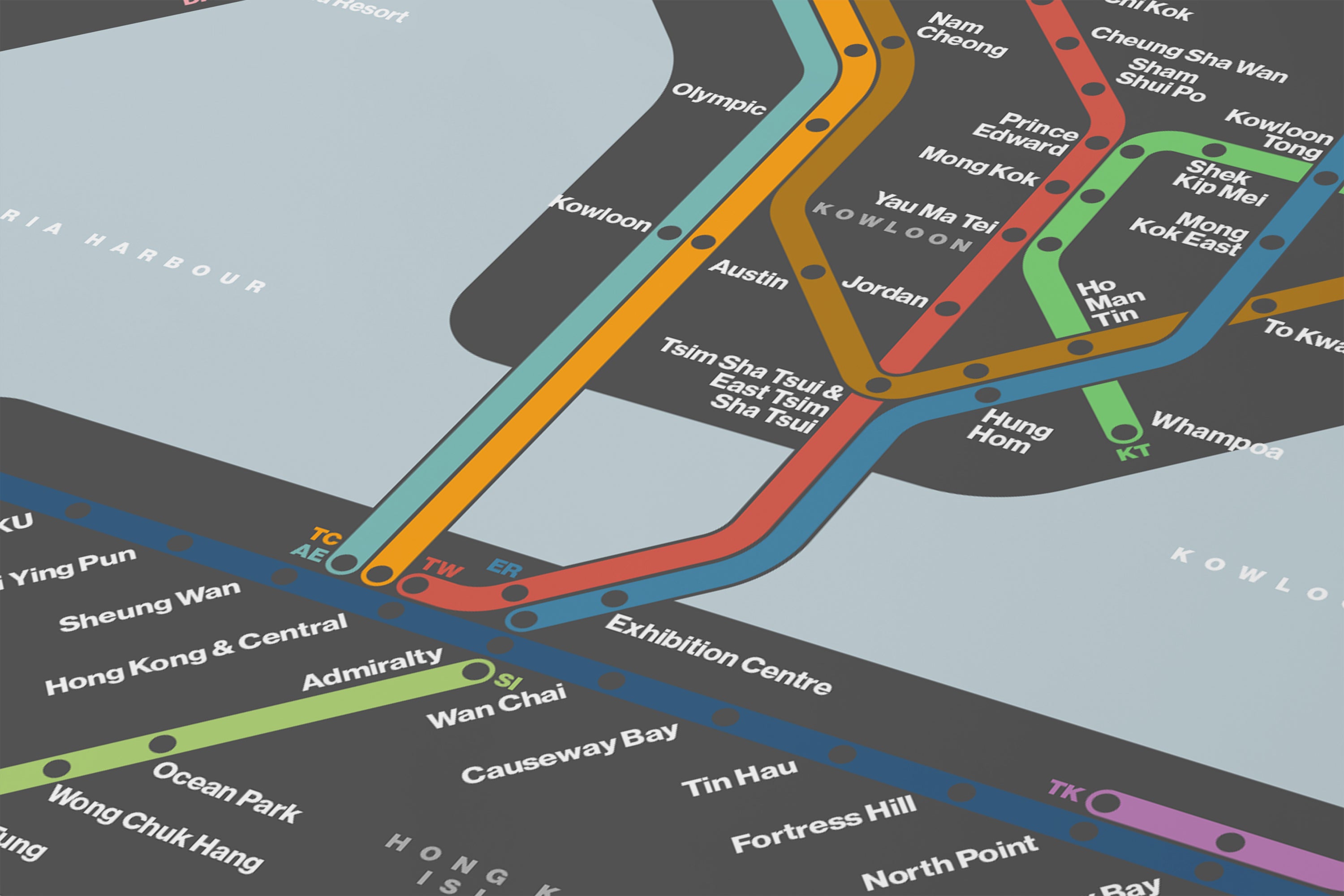 Hong Kong MTR 港鐵 港铁 / Dark Mode System Map