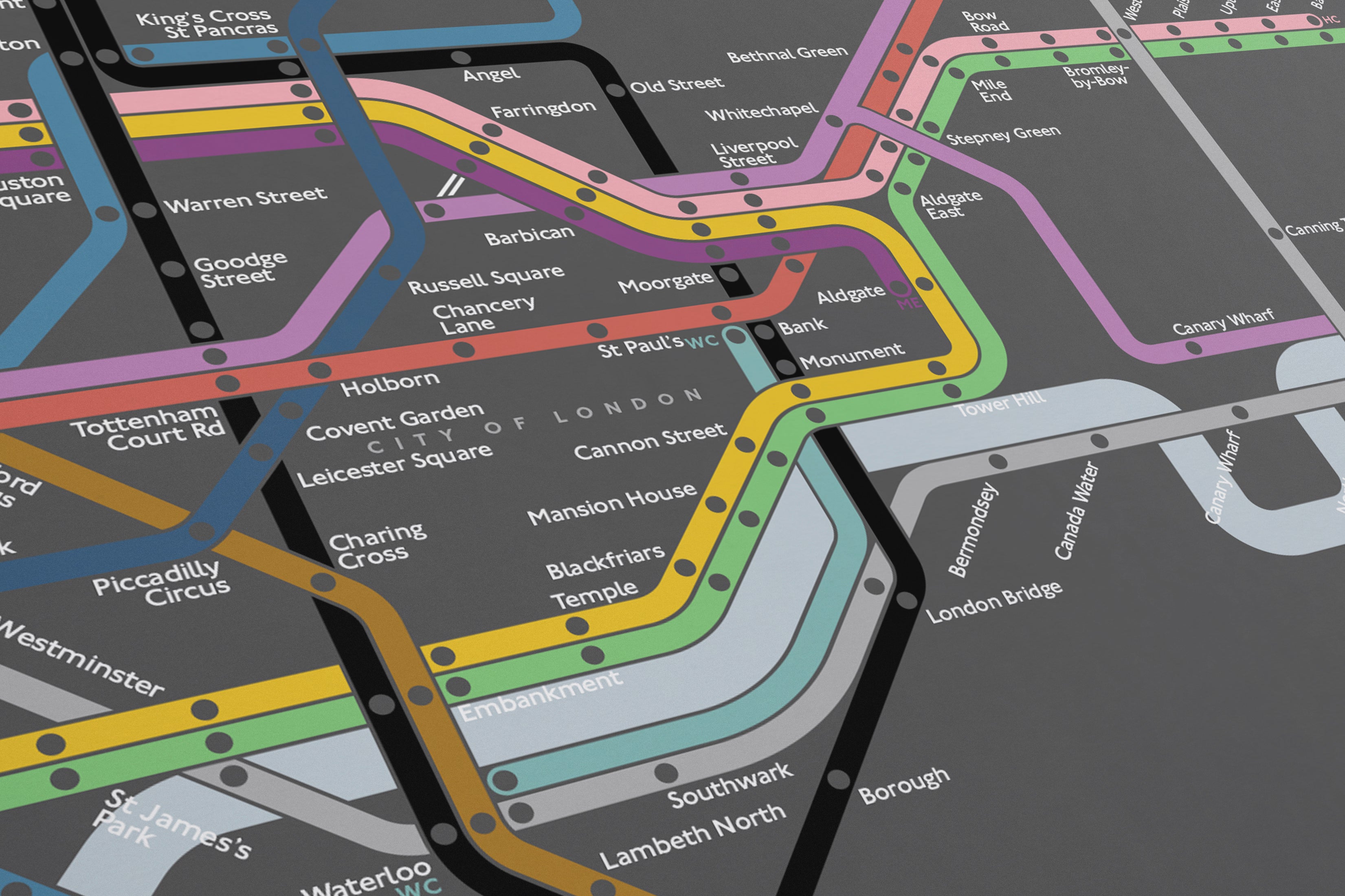 London Underground / Dark Mode System Map / Horizontal