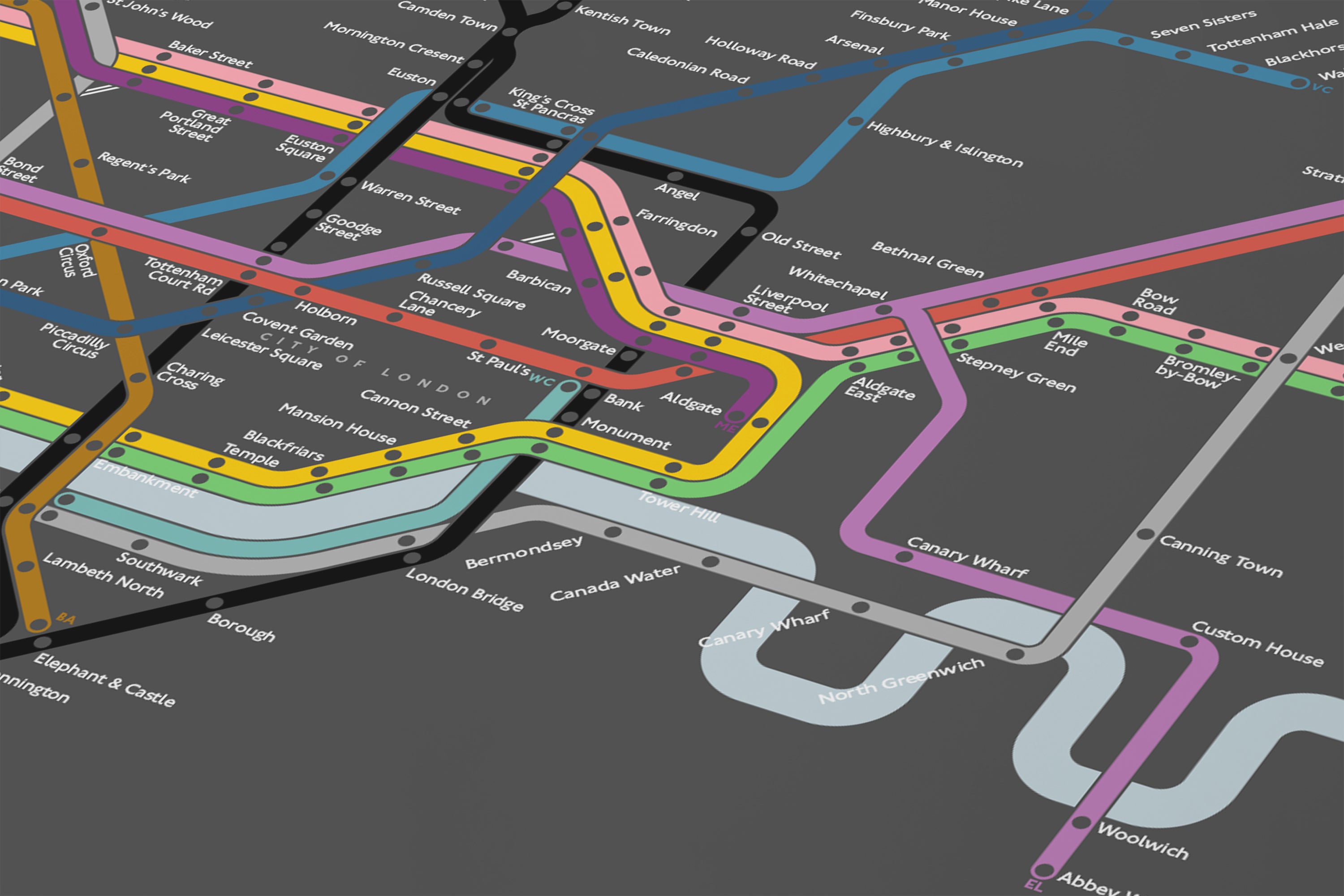 London Underground / Dark Mode System Map / Vertical