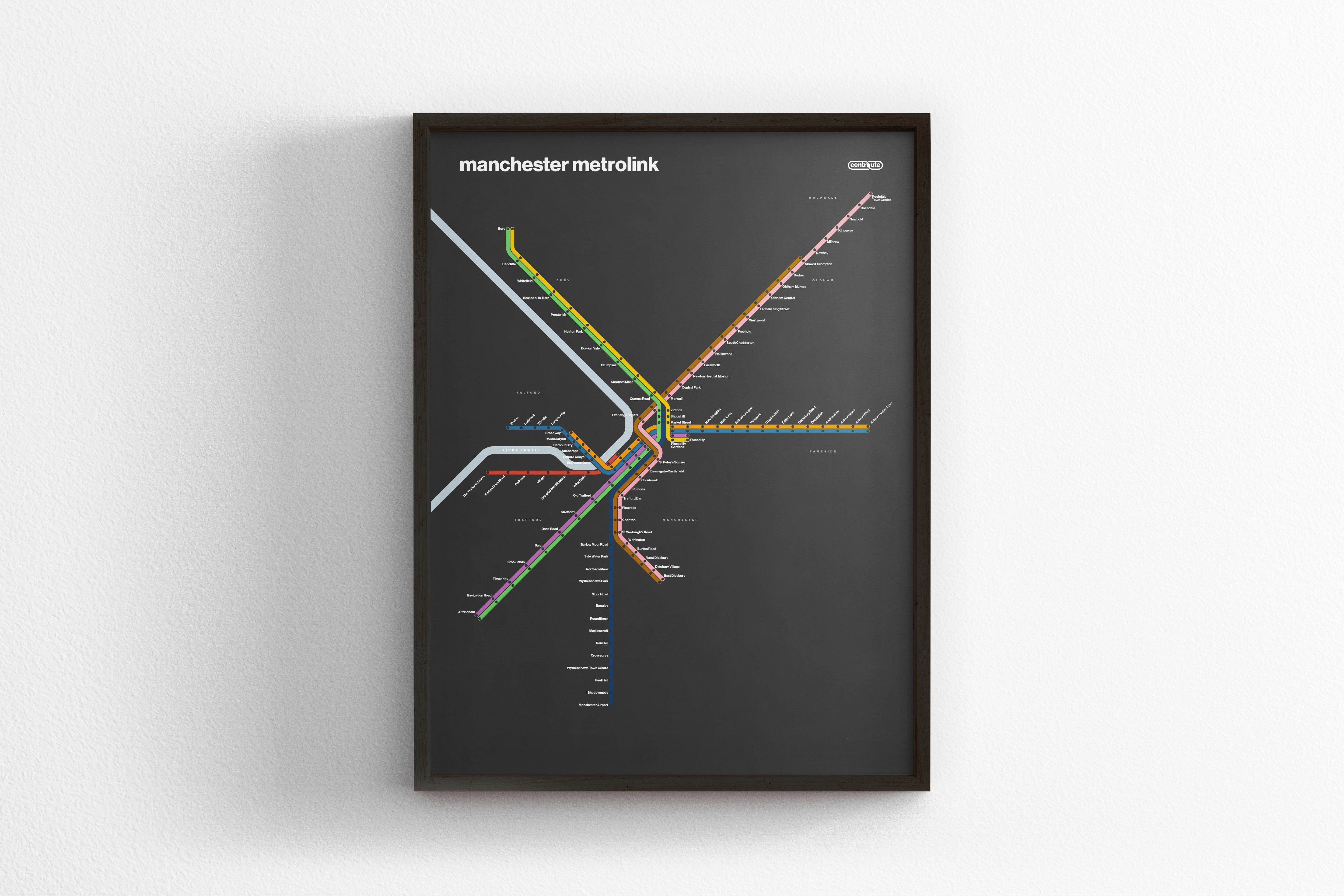 Manchester Metrolink / Dark Mode System Map