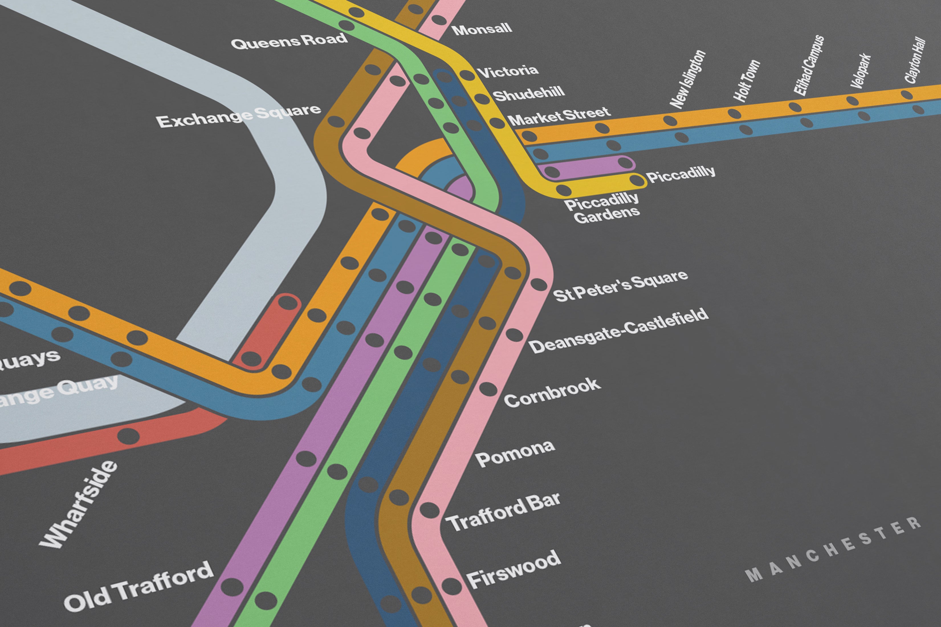 Manchester Metrolink / Dark Mode System Map