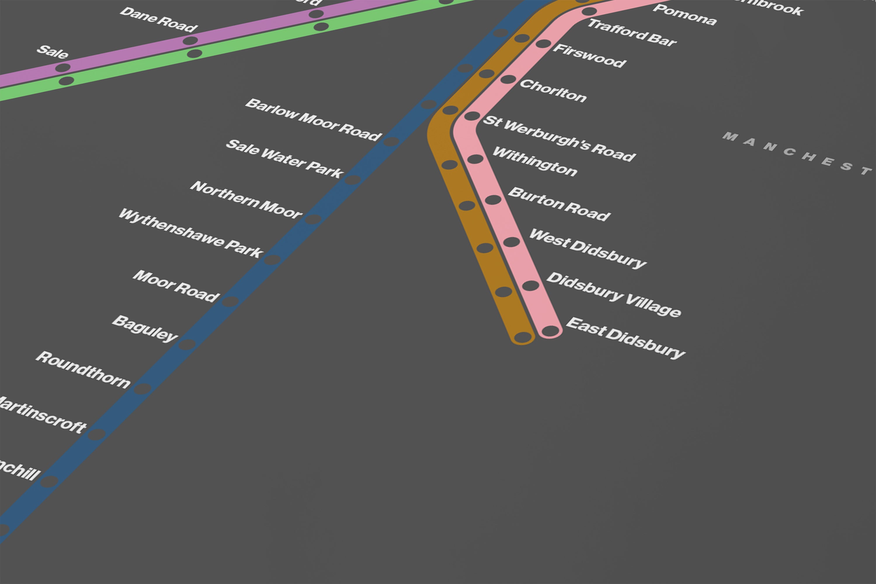 Manchester Metrolink / Dark Mode System Map