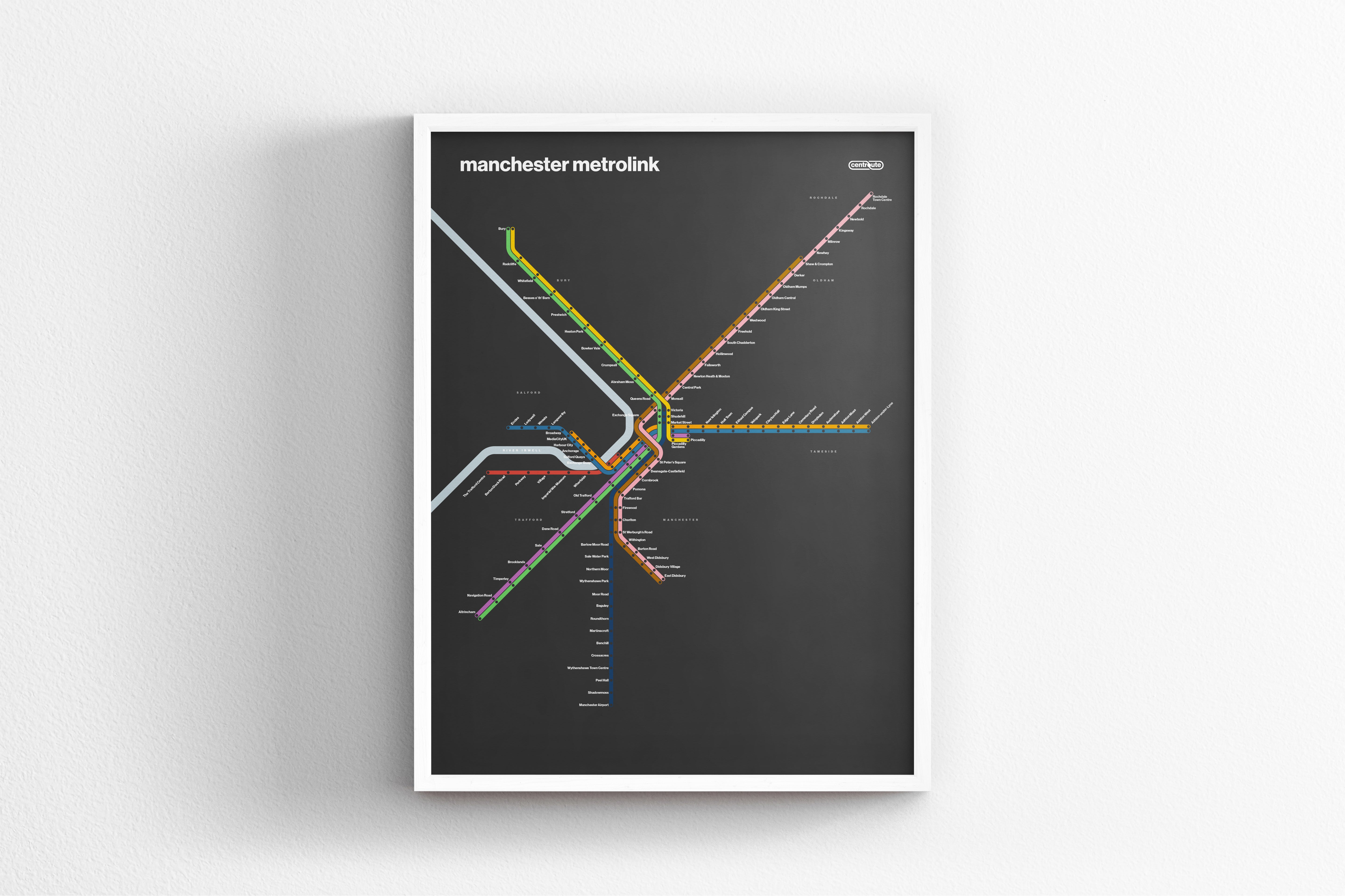 Manchester Metrolink / Dark Mode System Map