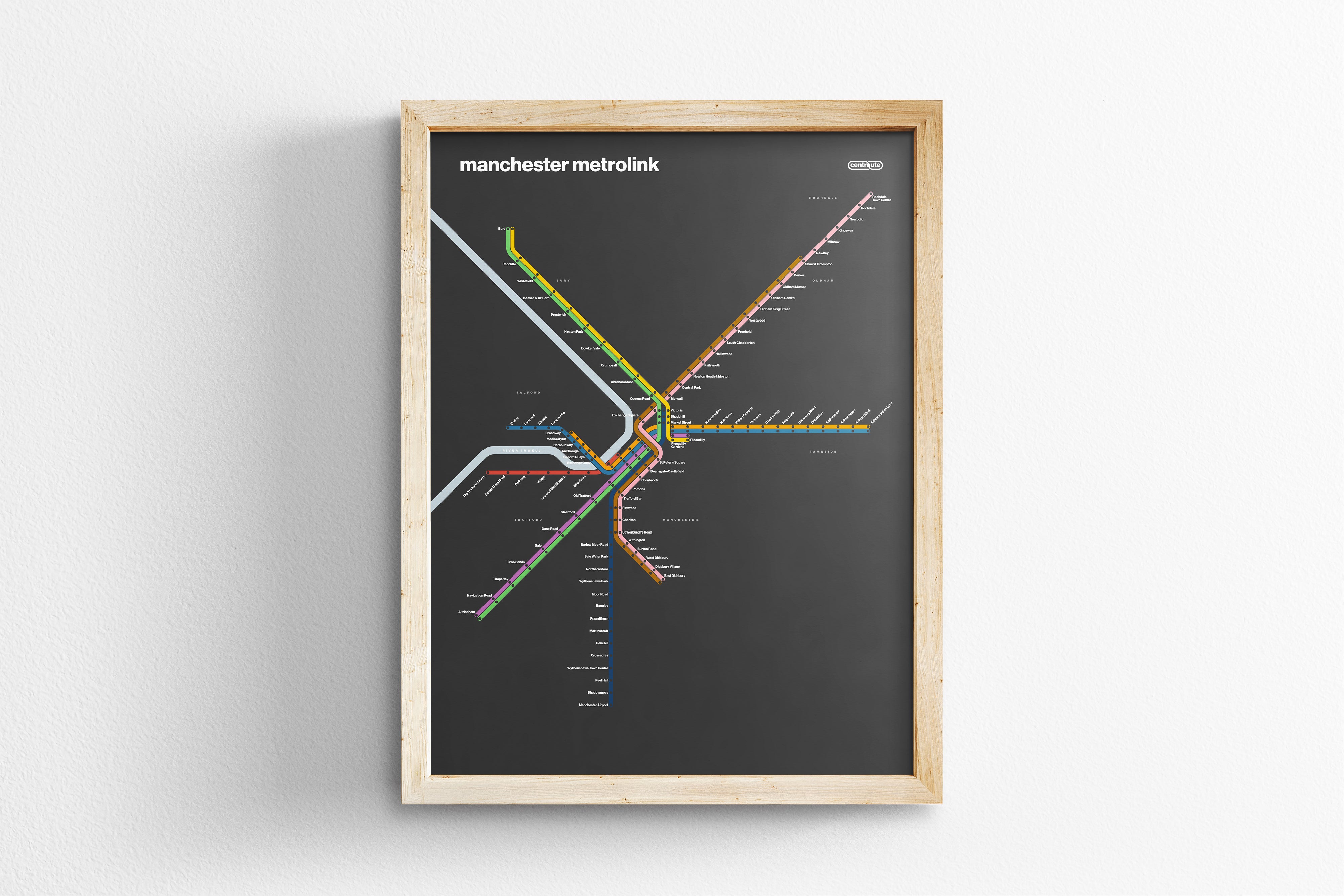 Manchester Metrolink / Dark Mode System Map