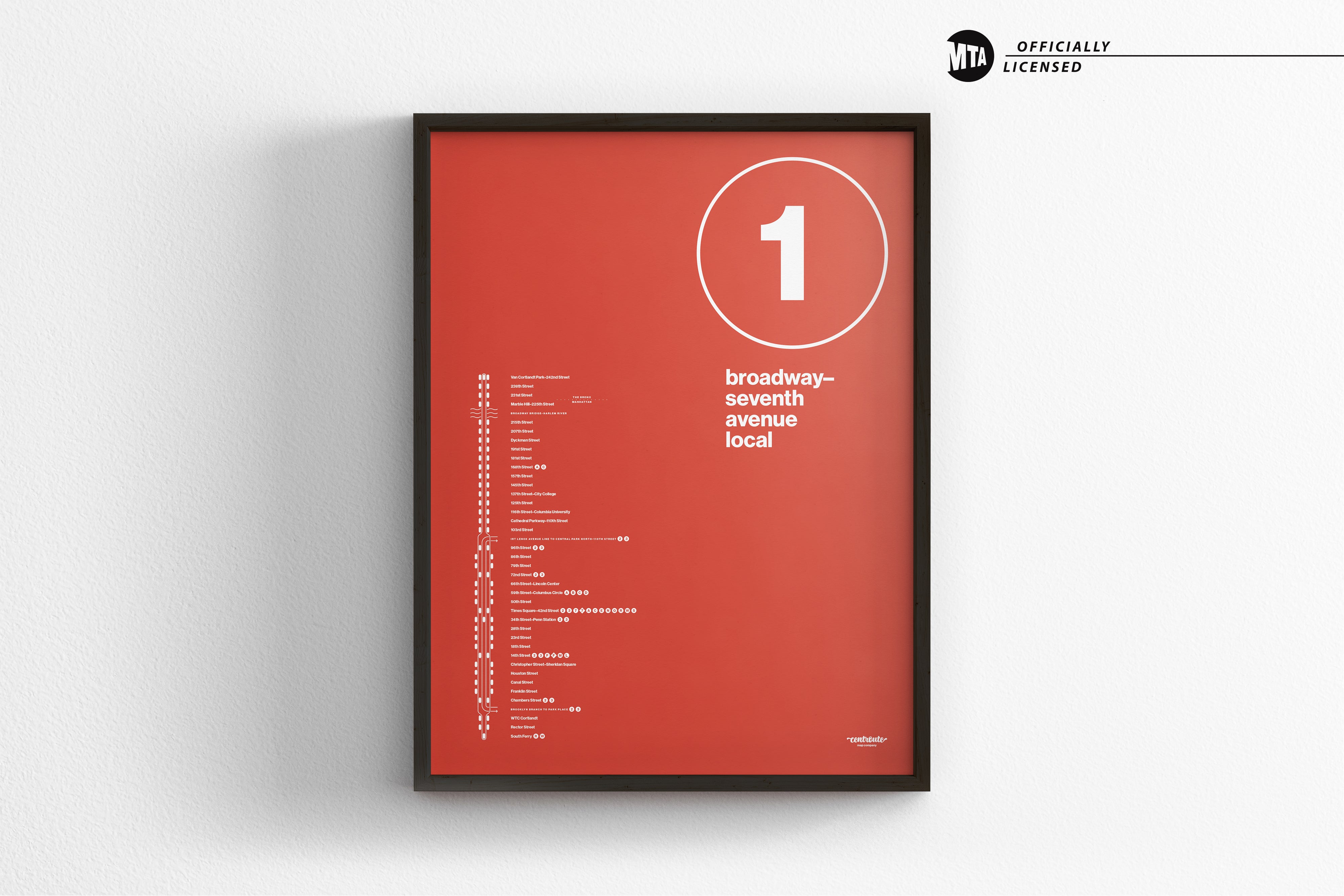 1 Train Map One Color / NYC Subway