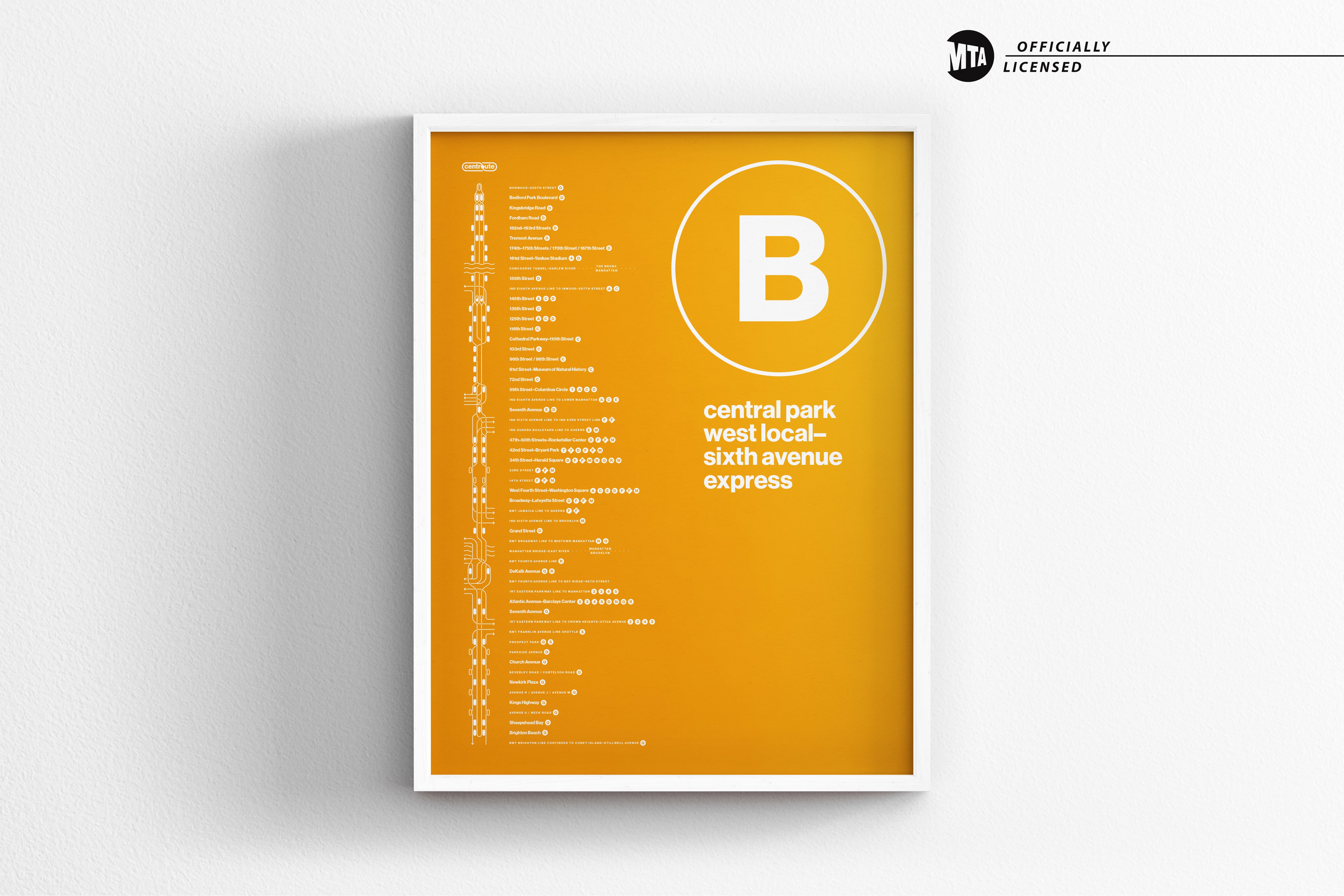 B Train Map One Color / NYC Subway