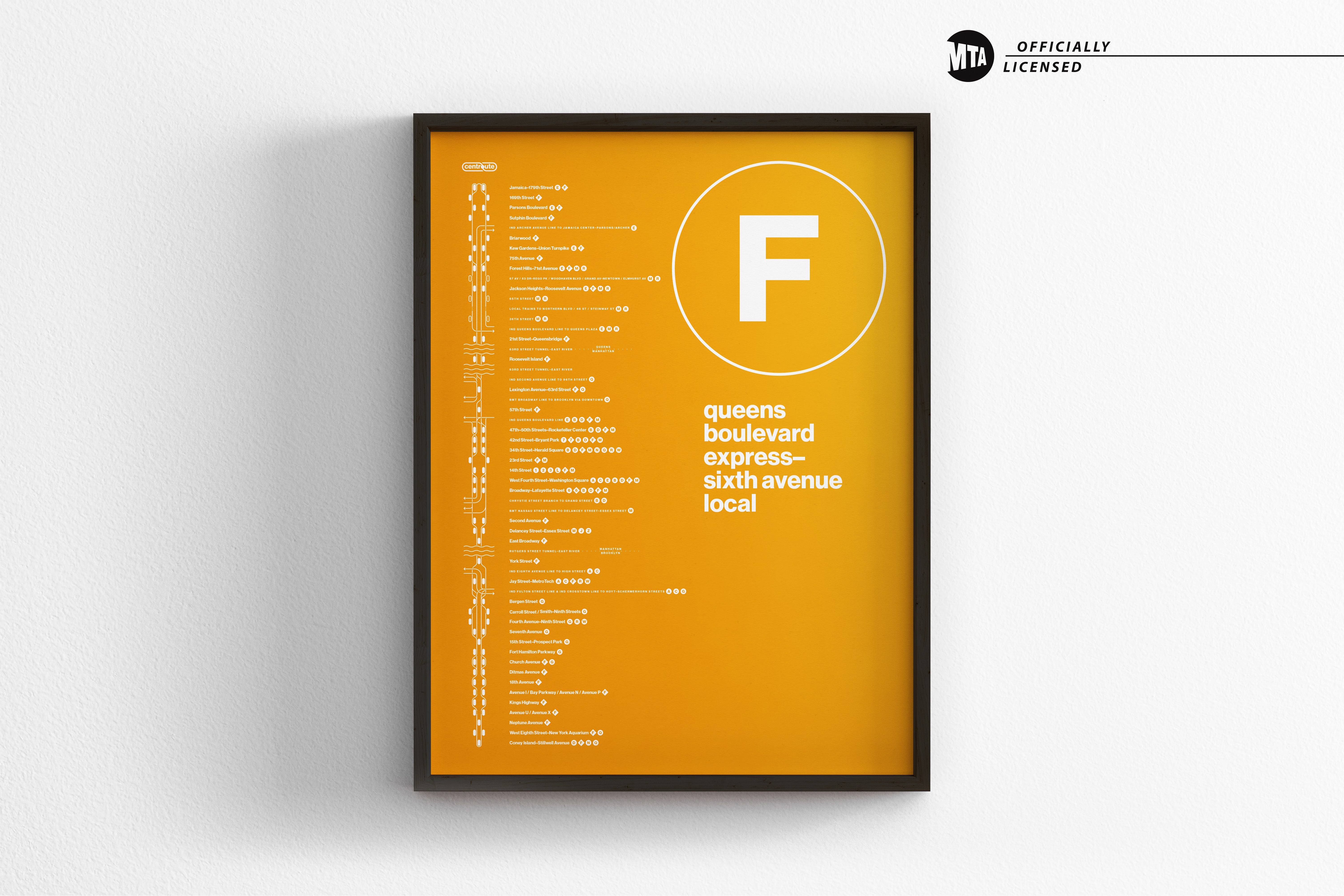 F Train Map One Color / NYC Subway – Centroute Map Company