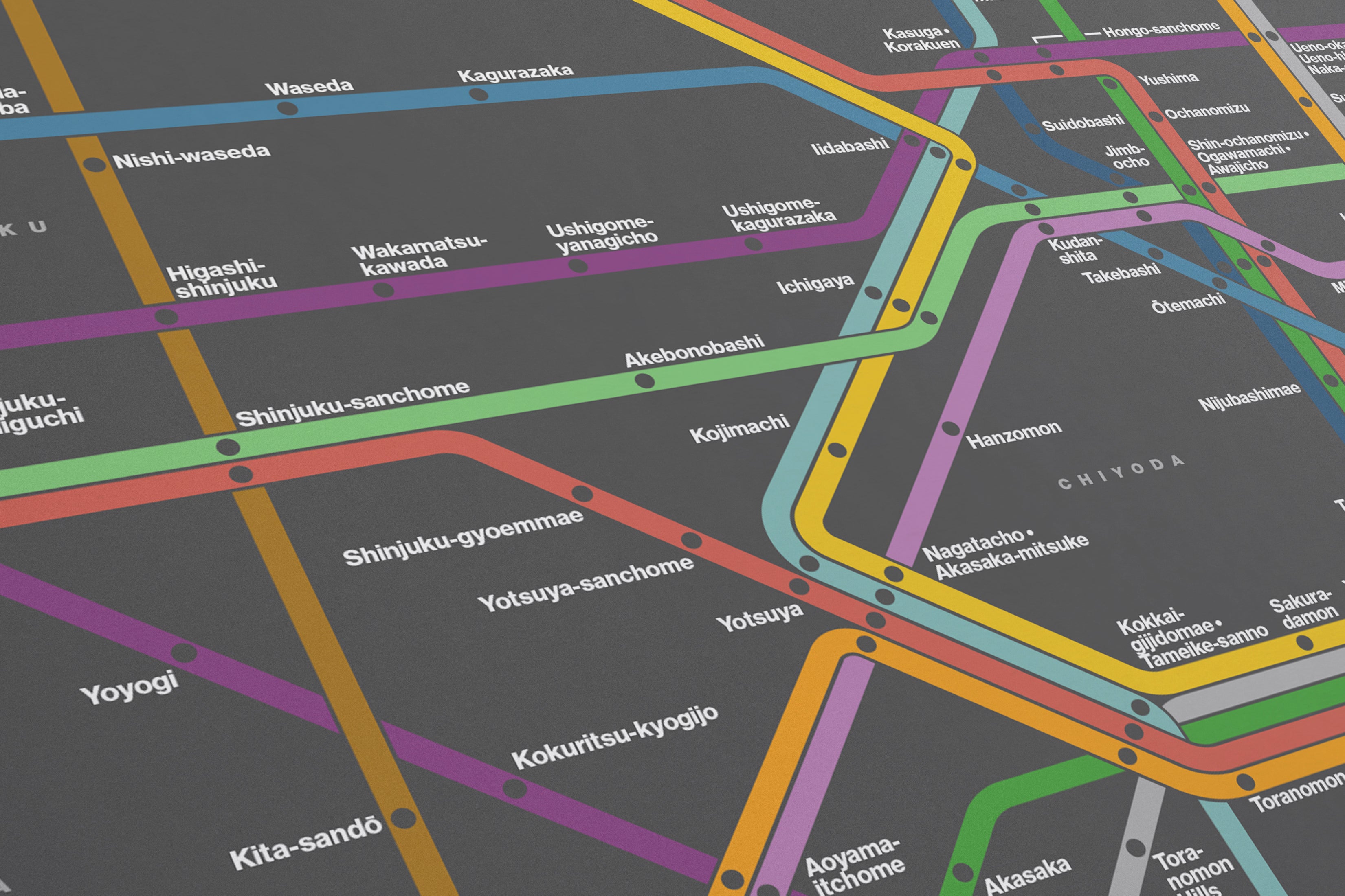 Tokyo Subway 東京の地下鉄 / Dark Mode System Map / English