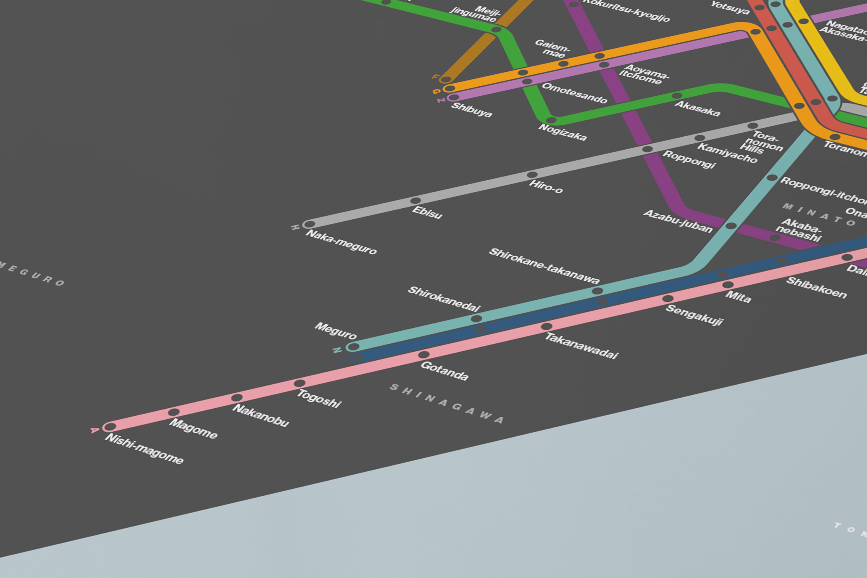 Tokyo Subway 東京の地下鉄 / Dark Mode System Map / English
