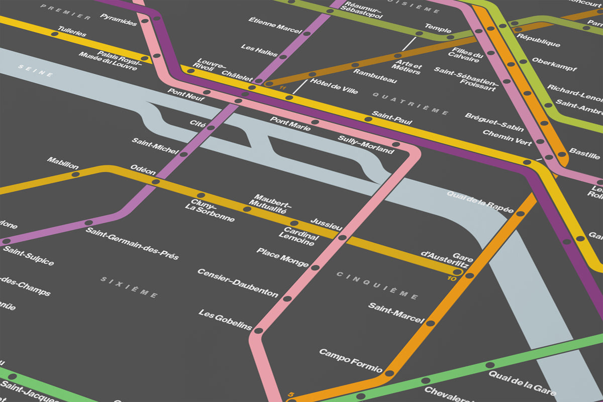 Paris Metro Map – Vertical Dark Mode