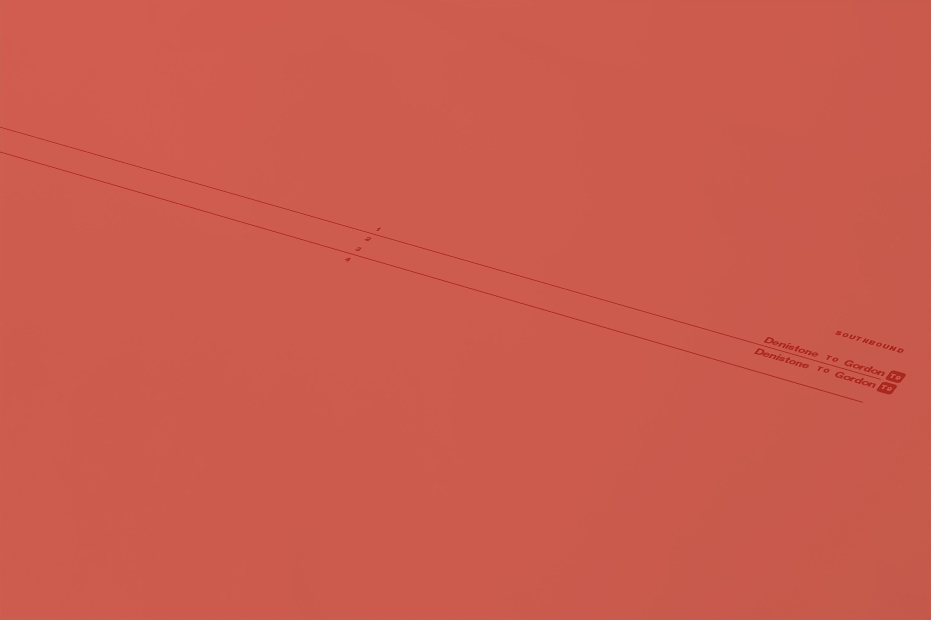 The image is a simple, abstract design with a red background and two parallel lines. There is no text present in the image.