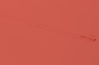 The image is a simple, abstract design with a red background and two parallel lines. There is no text present in the image.