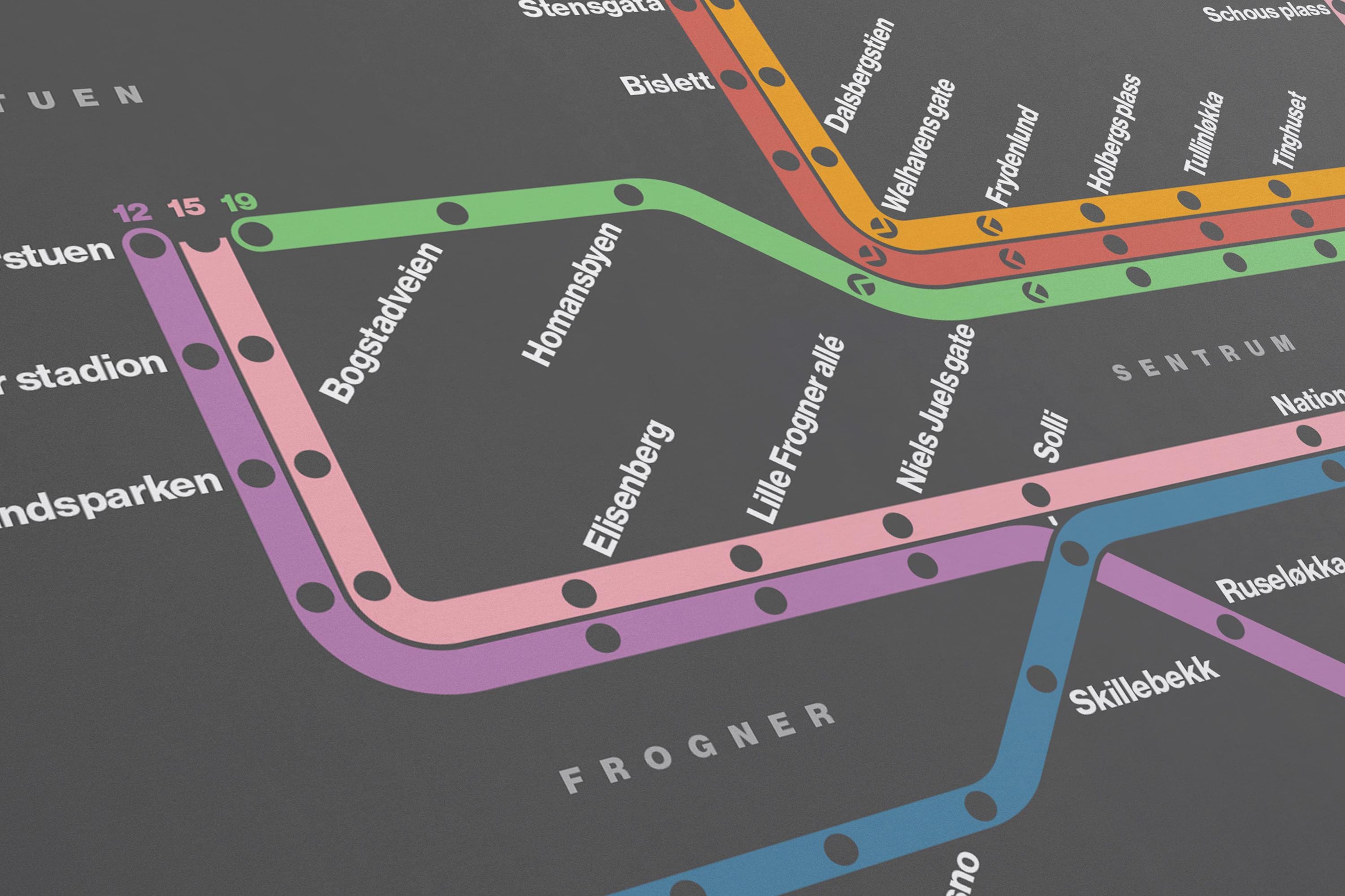 Oslo Trams / Dark Mode System Map