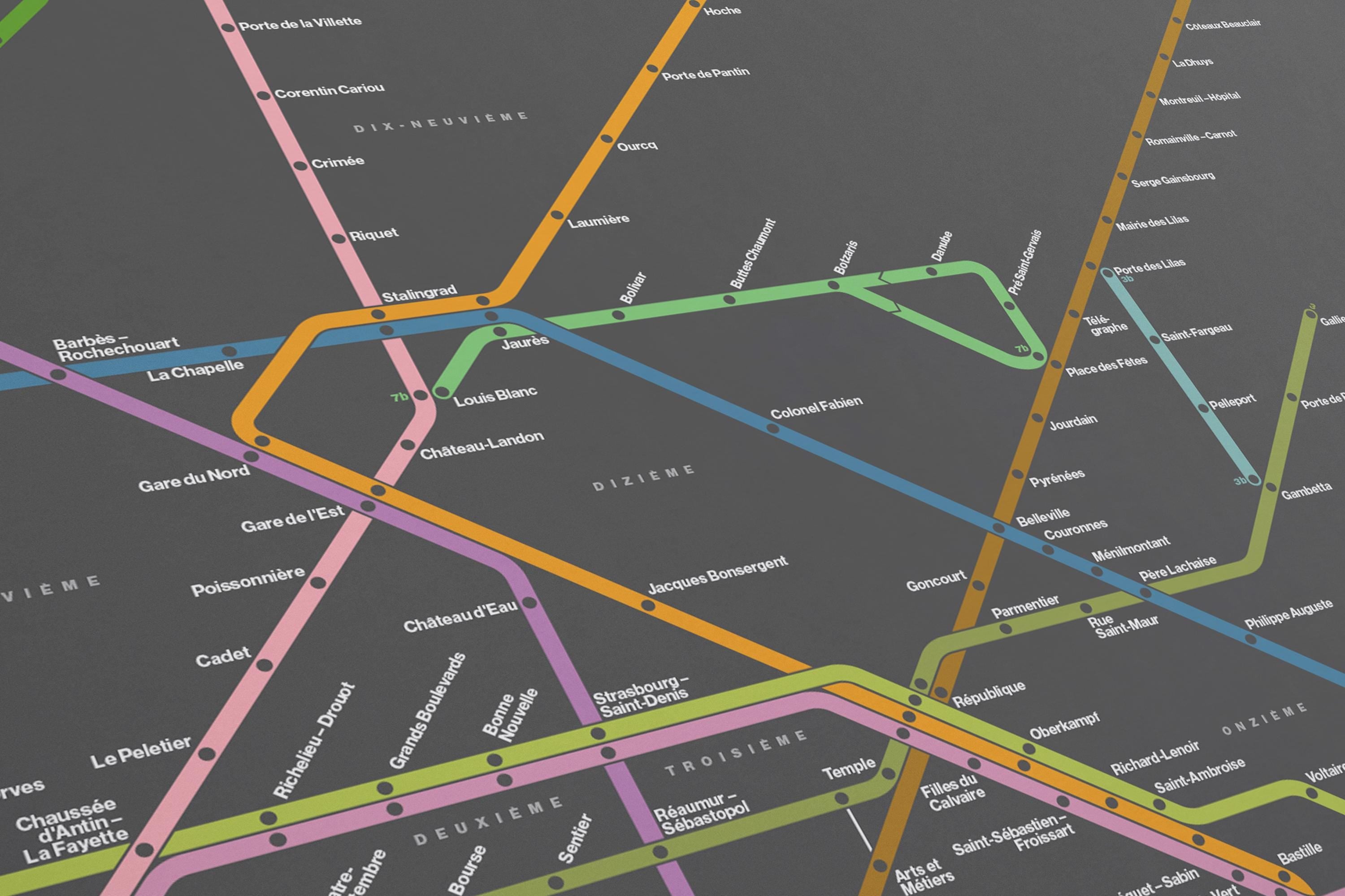Paris Metro Map –  Vertical Dark Mode
