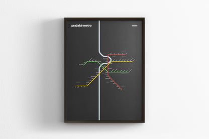 The image is a framed poster depicting a subway map with various colored lines representing different routes and stations.