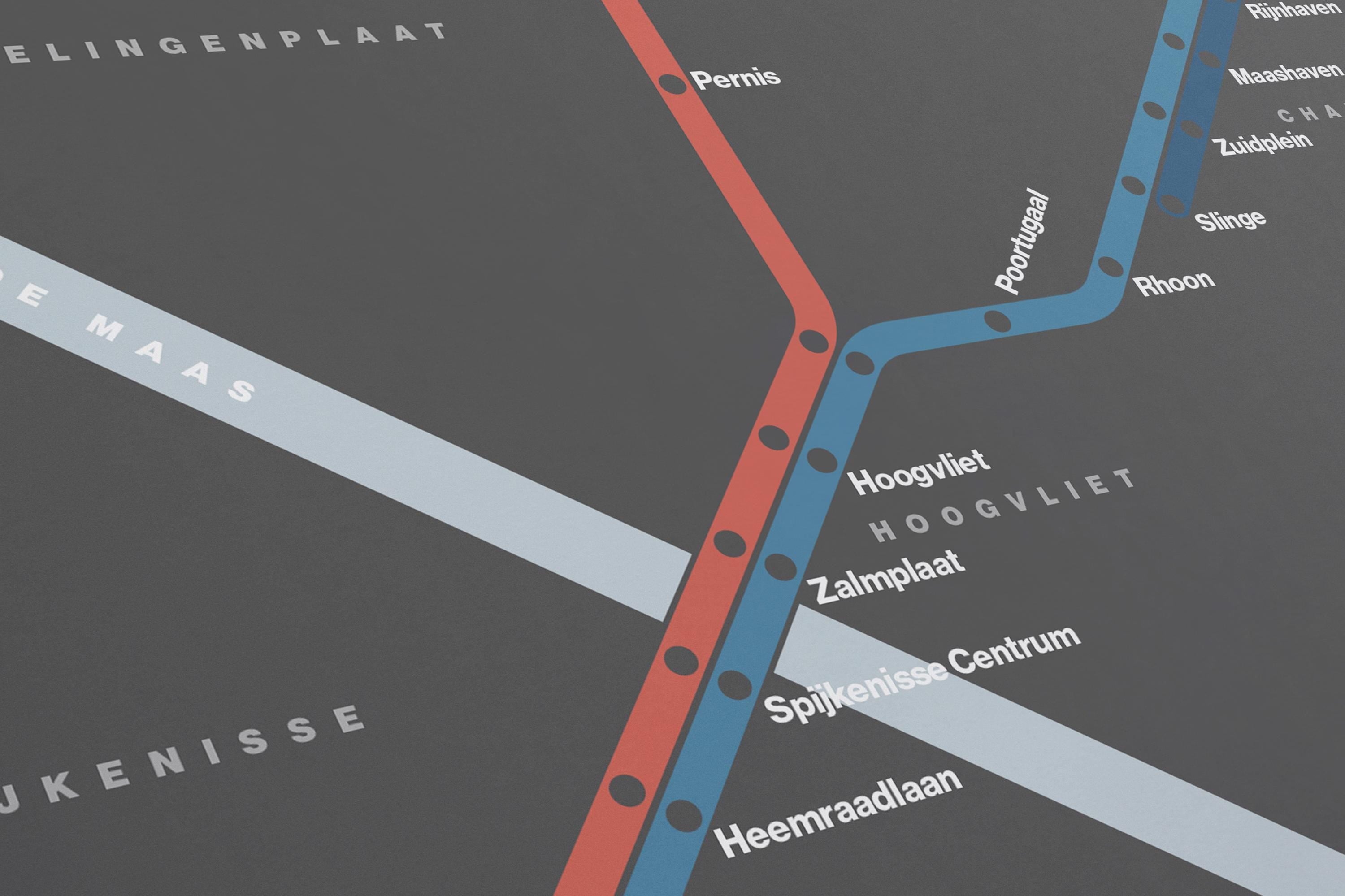 Rotterdam Metro / Dark Mode System Map