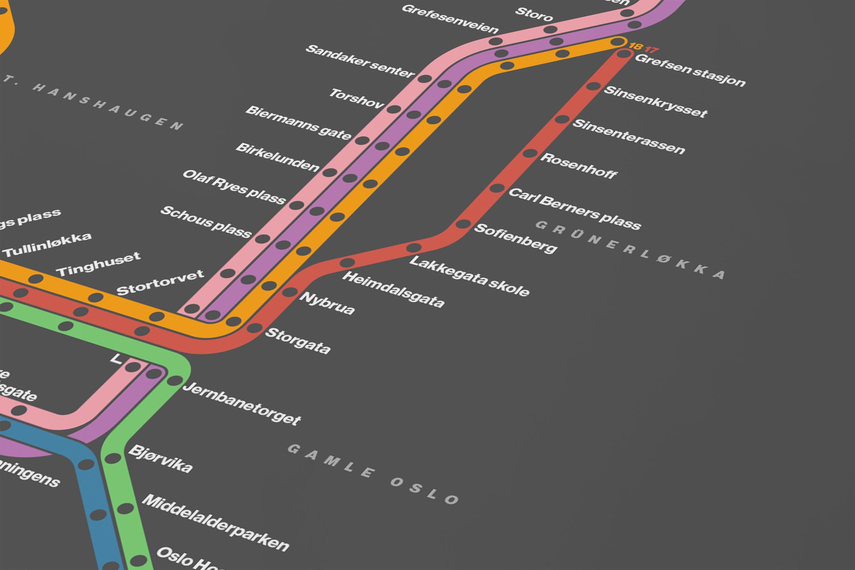 Oslo Trams / Dark Mode System Map