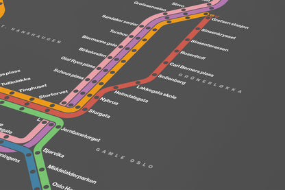 Oslo Trams / Dark Mode System Map