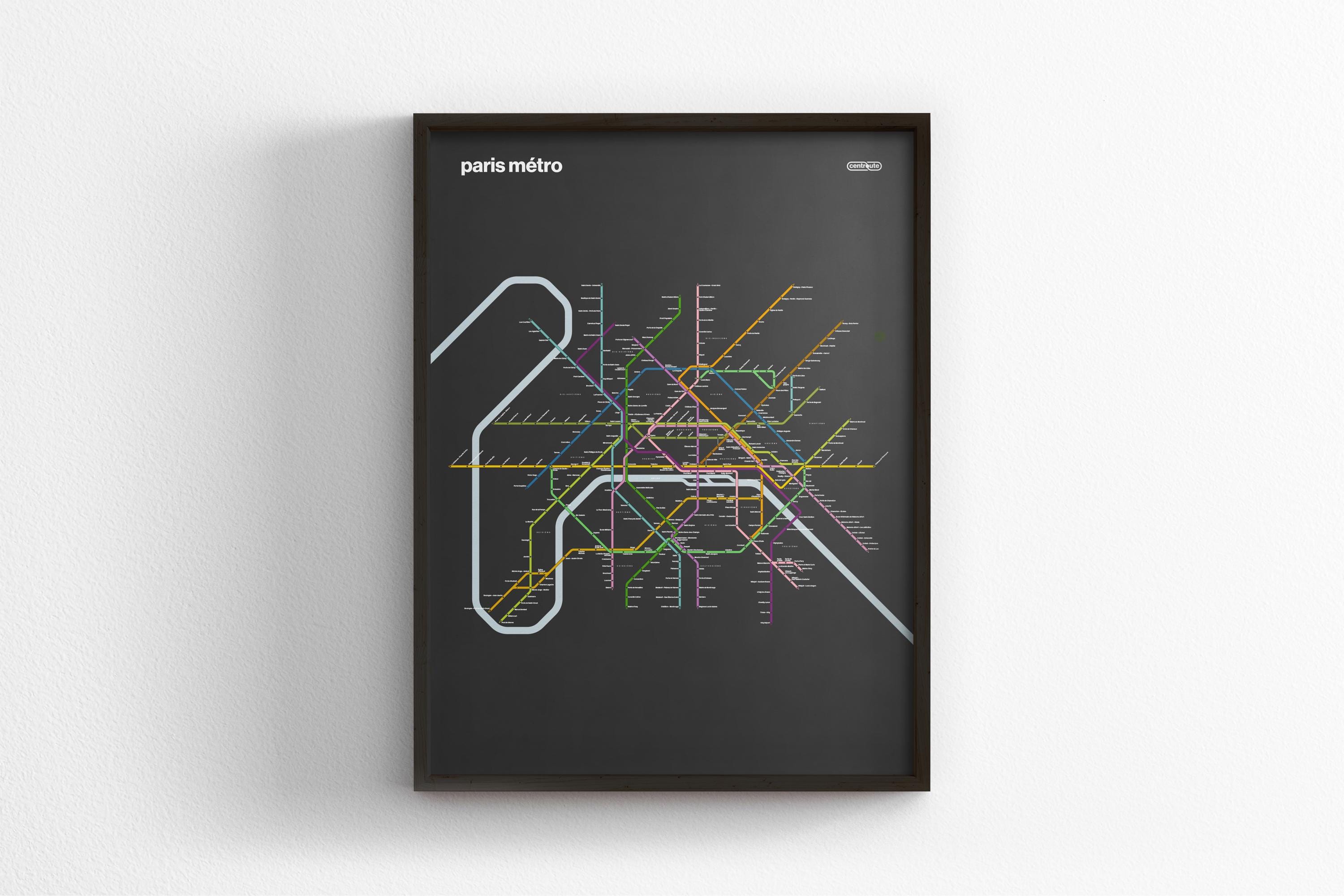 Paris Metro Map –  Vertical Dark Mode
