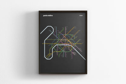 Paris Metro Map –  Vertical Dark Mode