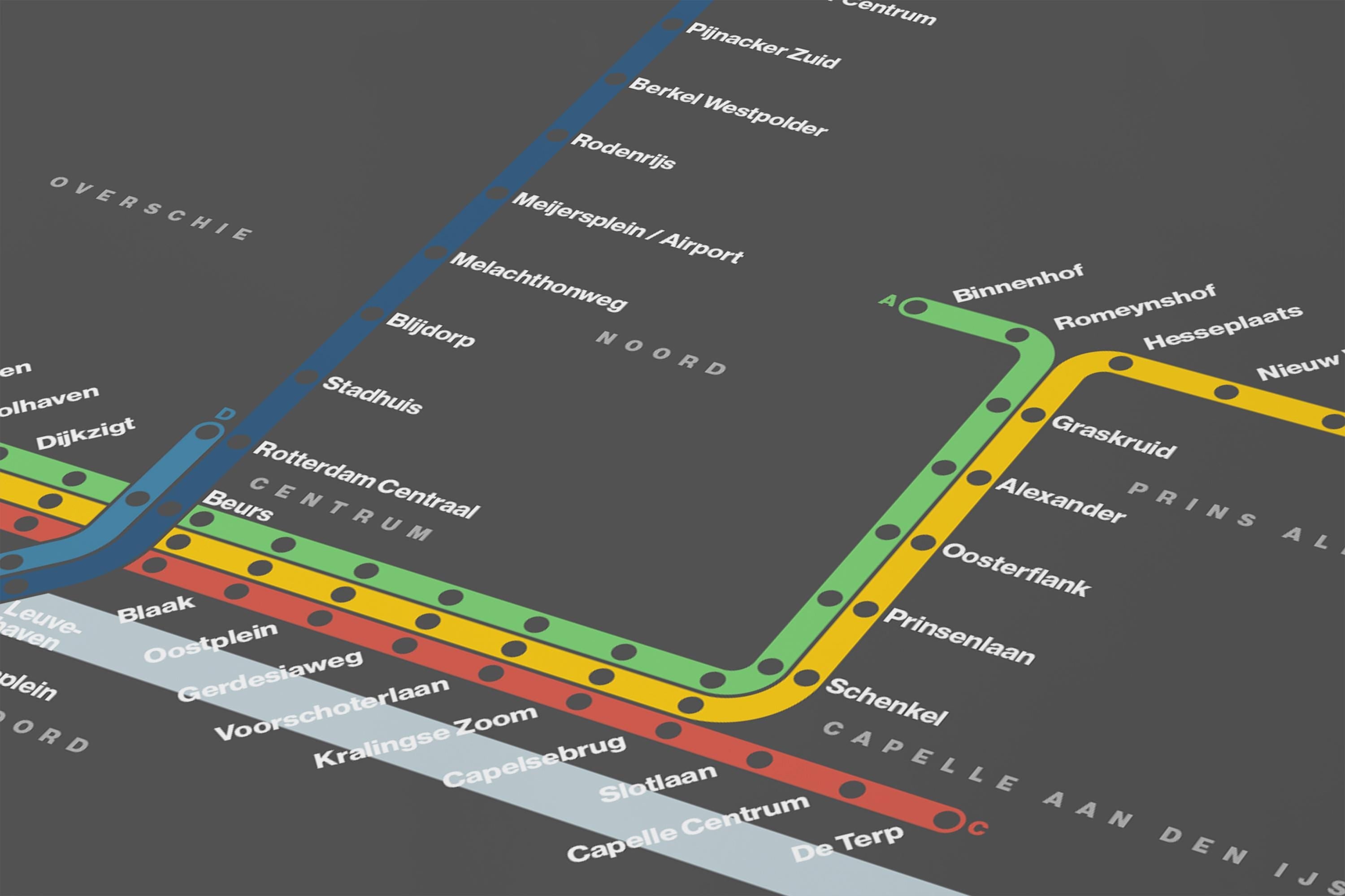 Rotterdam Metro / Dark Mode System Map