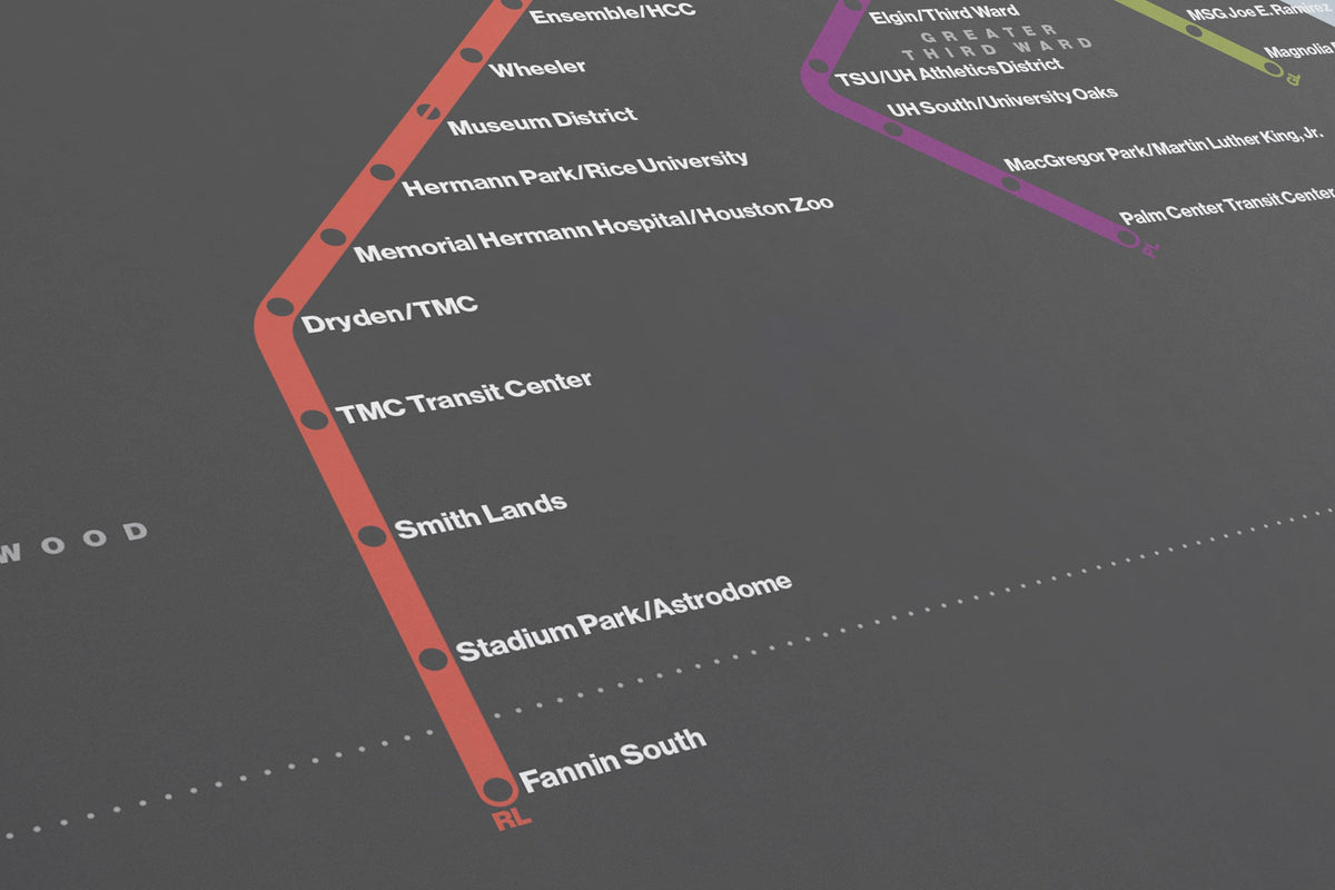 Houston METRORail Map – Dark Mode