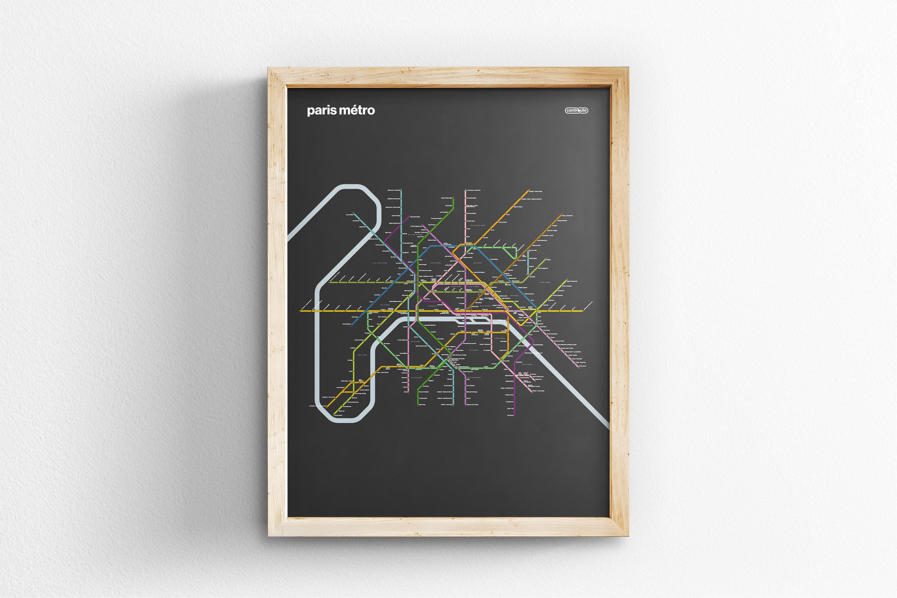 Paris Metro Map –  Vertical Dark Mode