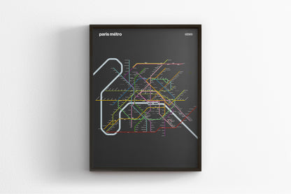 Paris Metro Map –  Vertical Dark Mode