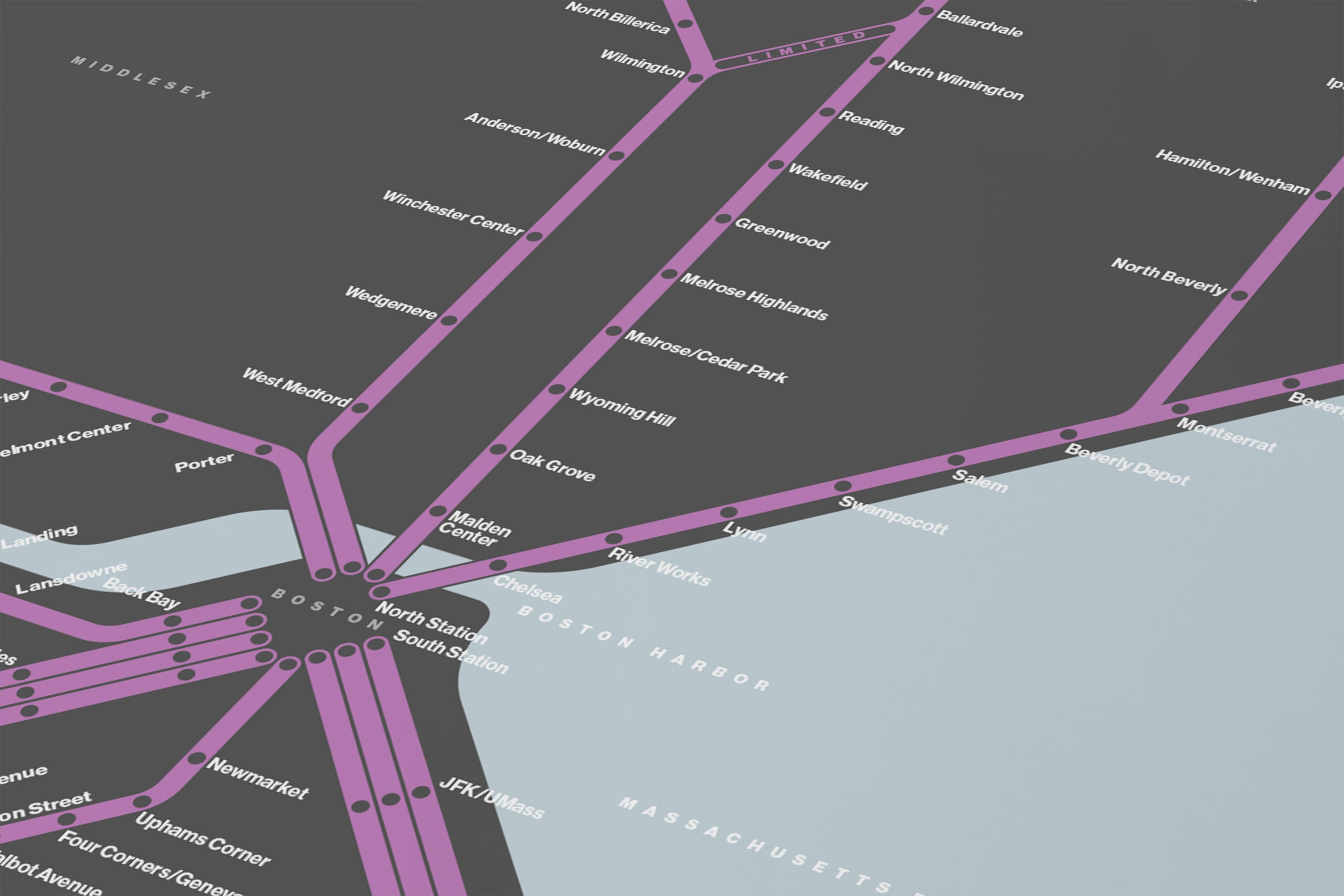 Boston Commuter Rail / Dark Mode System Map