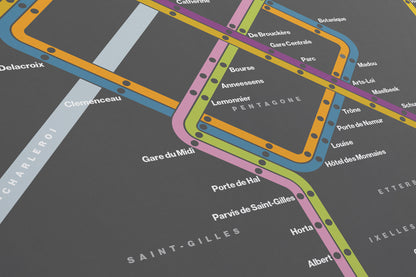 Brussels Metro / Dark Mode System Map