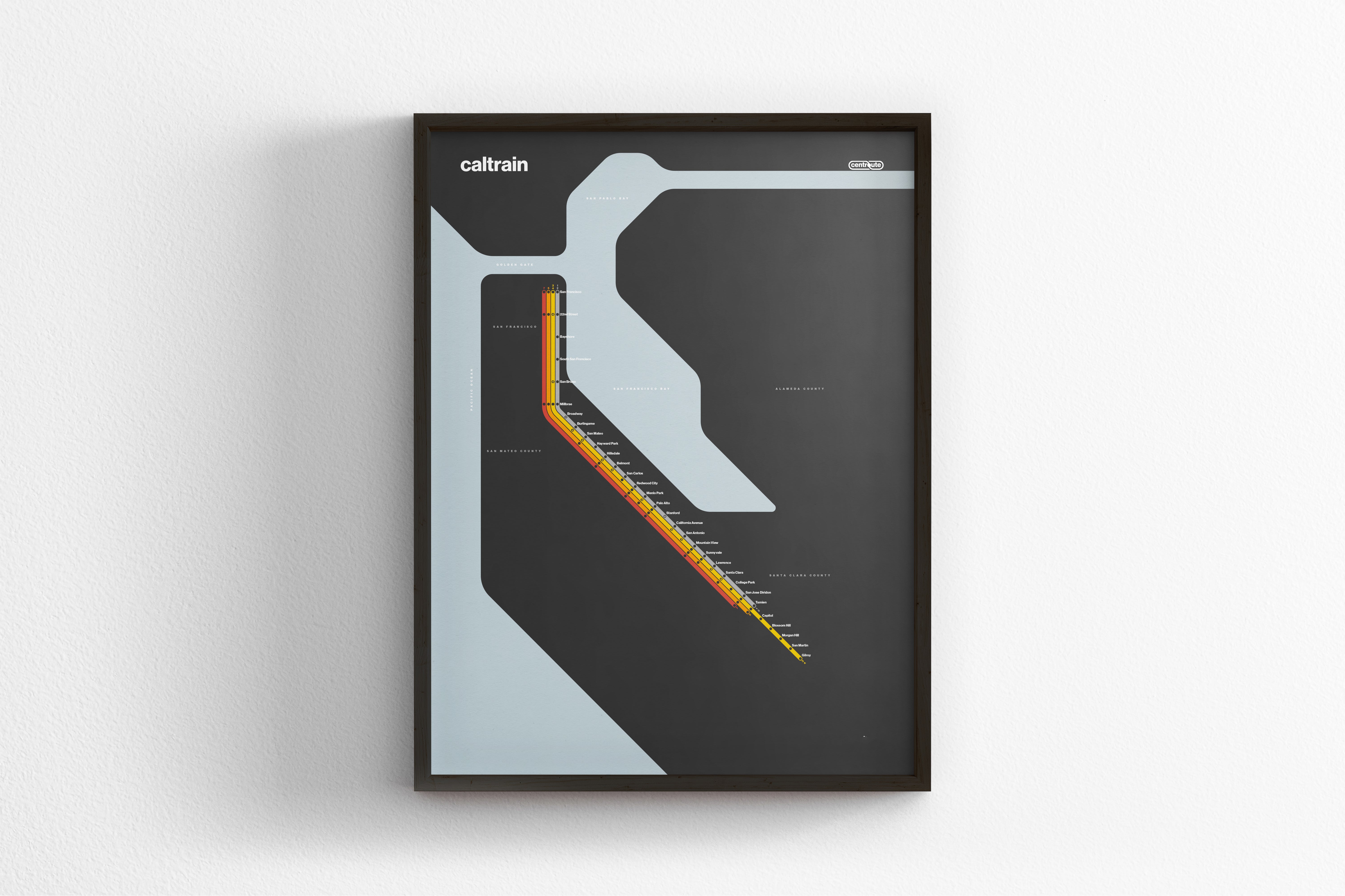 Caltrain / Dark Mode System Map – Centroute Map Company