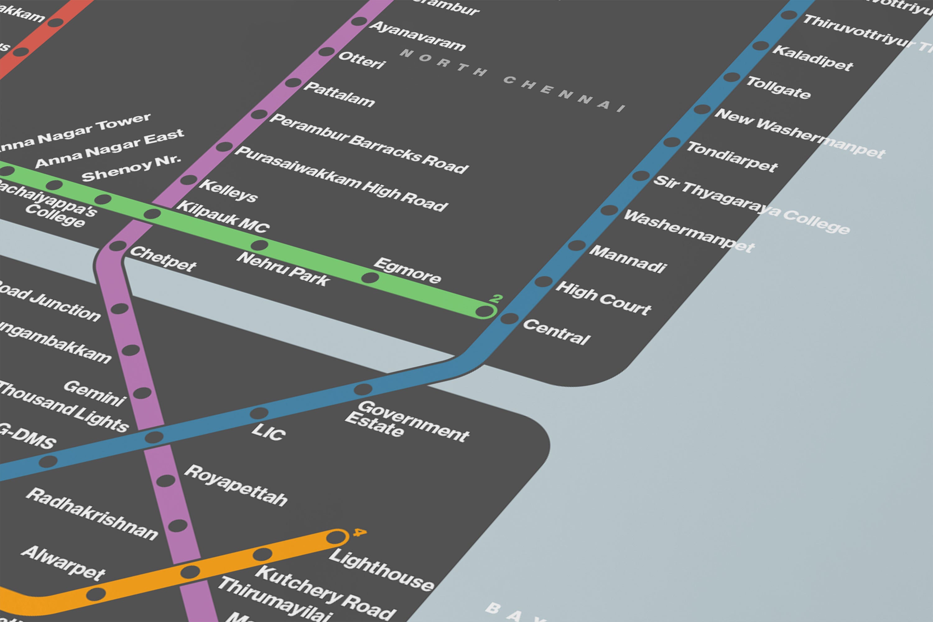 Chennai Metro / Dark Mode System Map