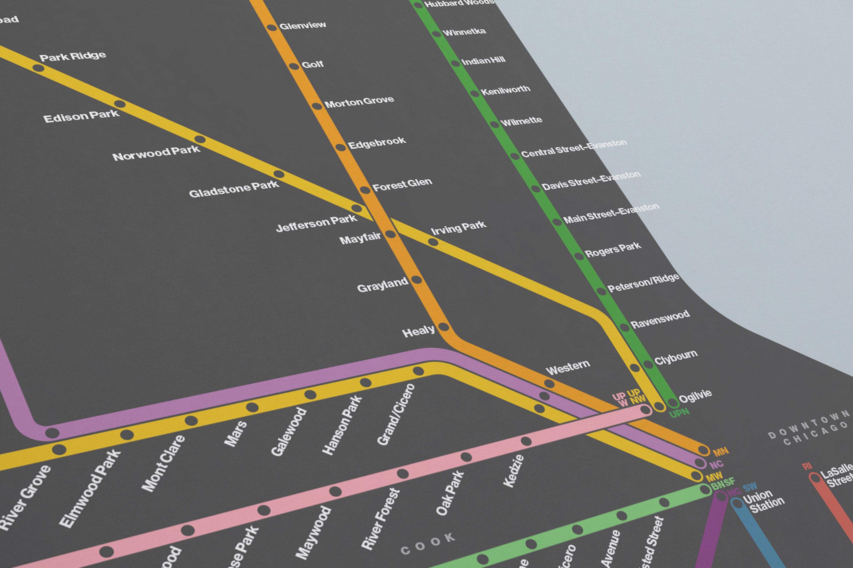 Metra Rail / Dark Mode System Map