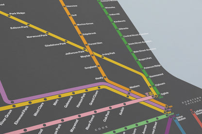 Metra Rail / Dark Mode System Map