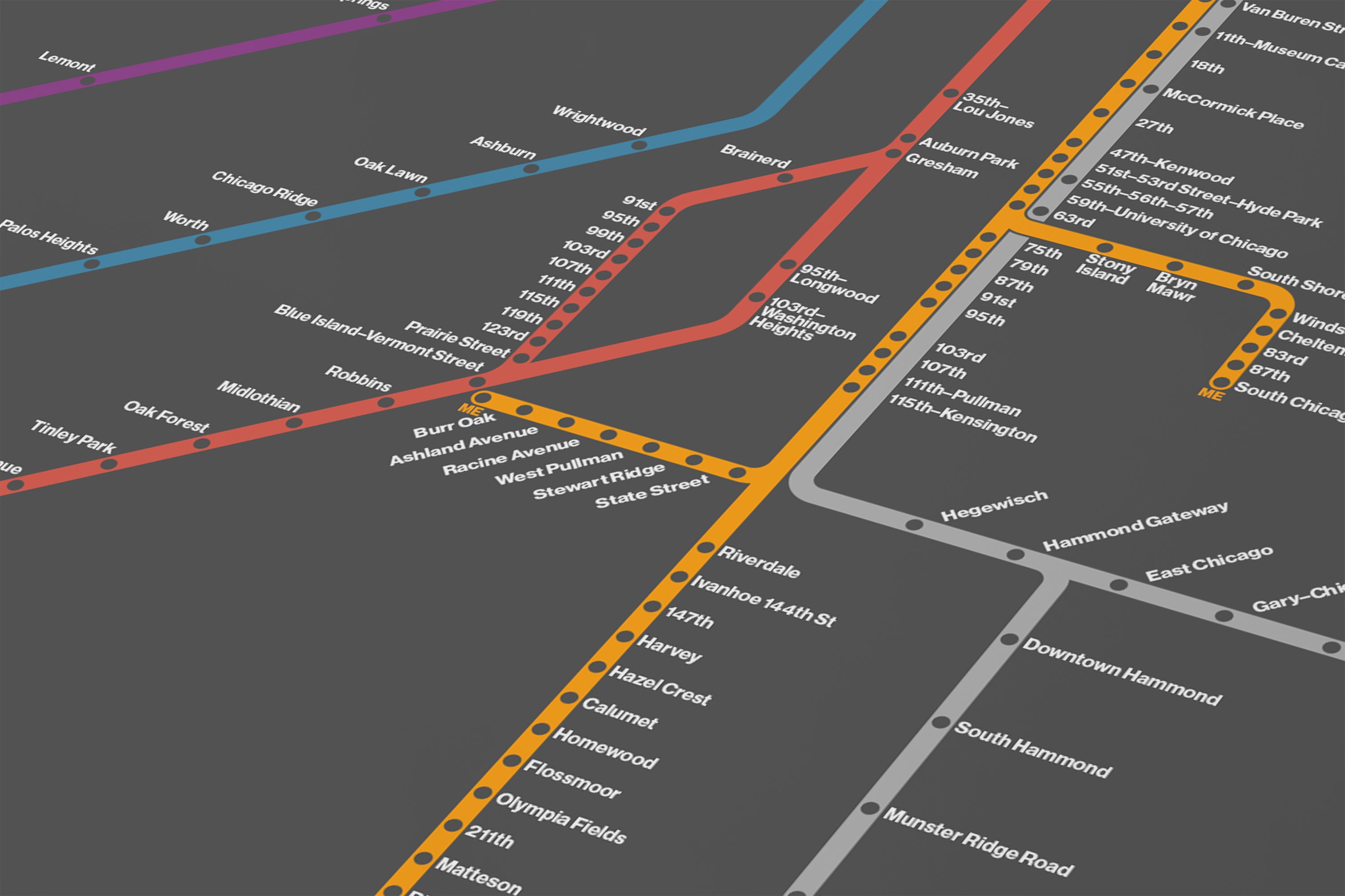 Metra Rail / Dark Mode System Map