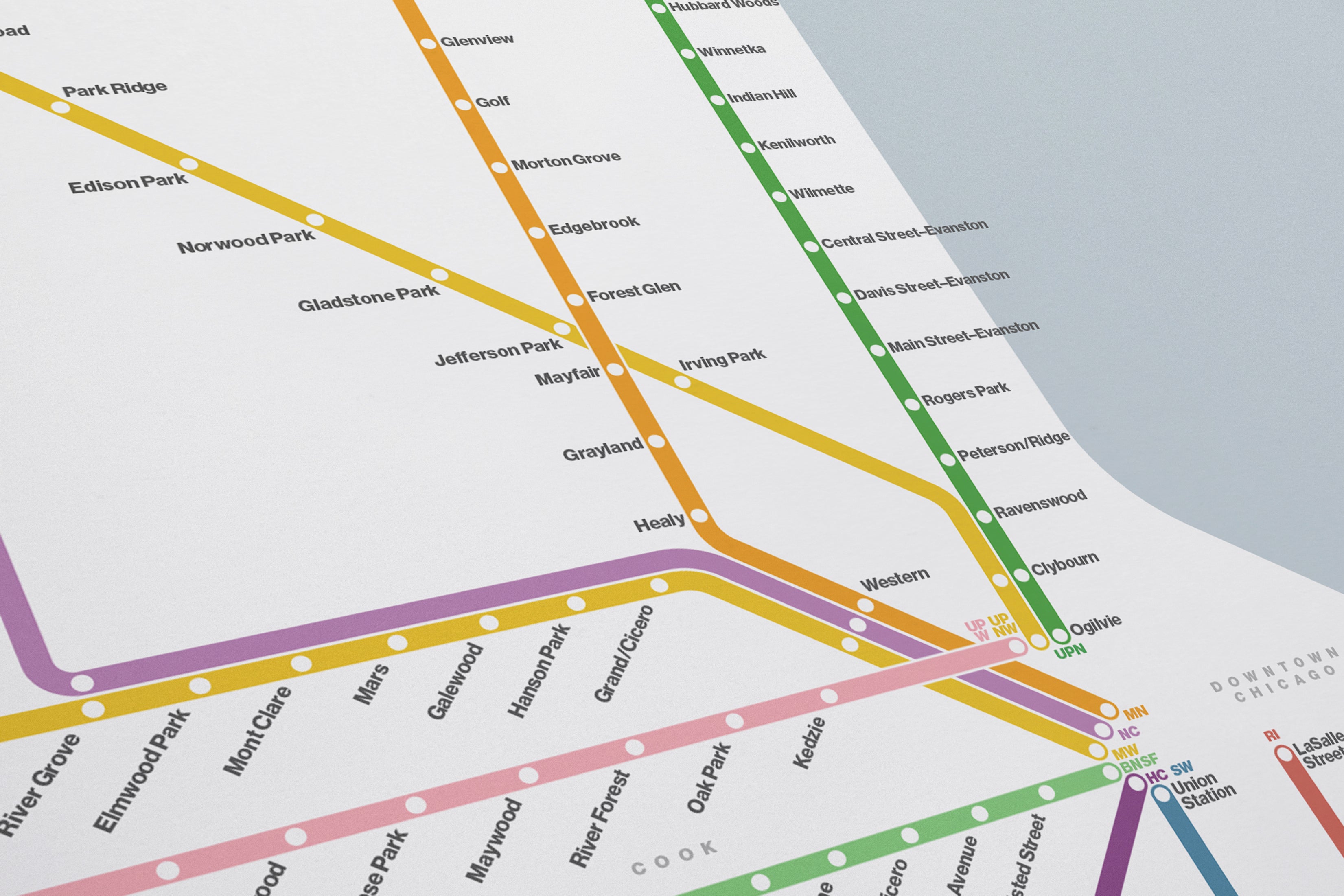 Metra Rail / Light Mode System Map