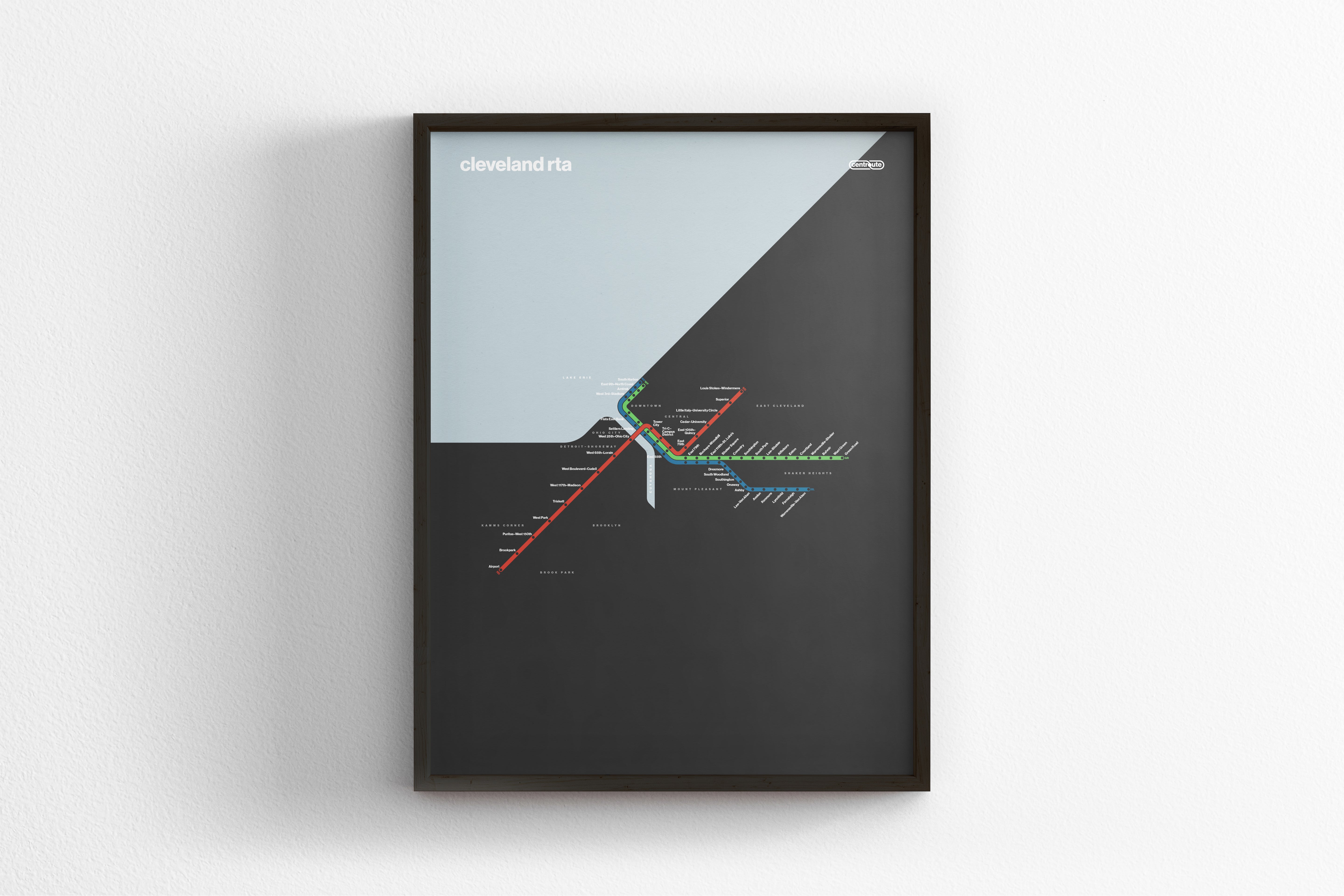 Cleveland RTA Rail / Dark Mode System Map