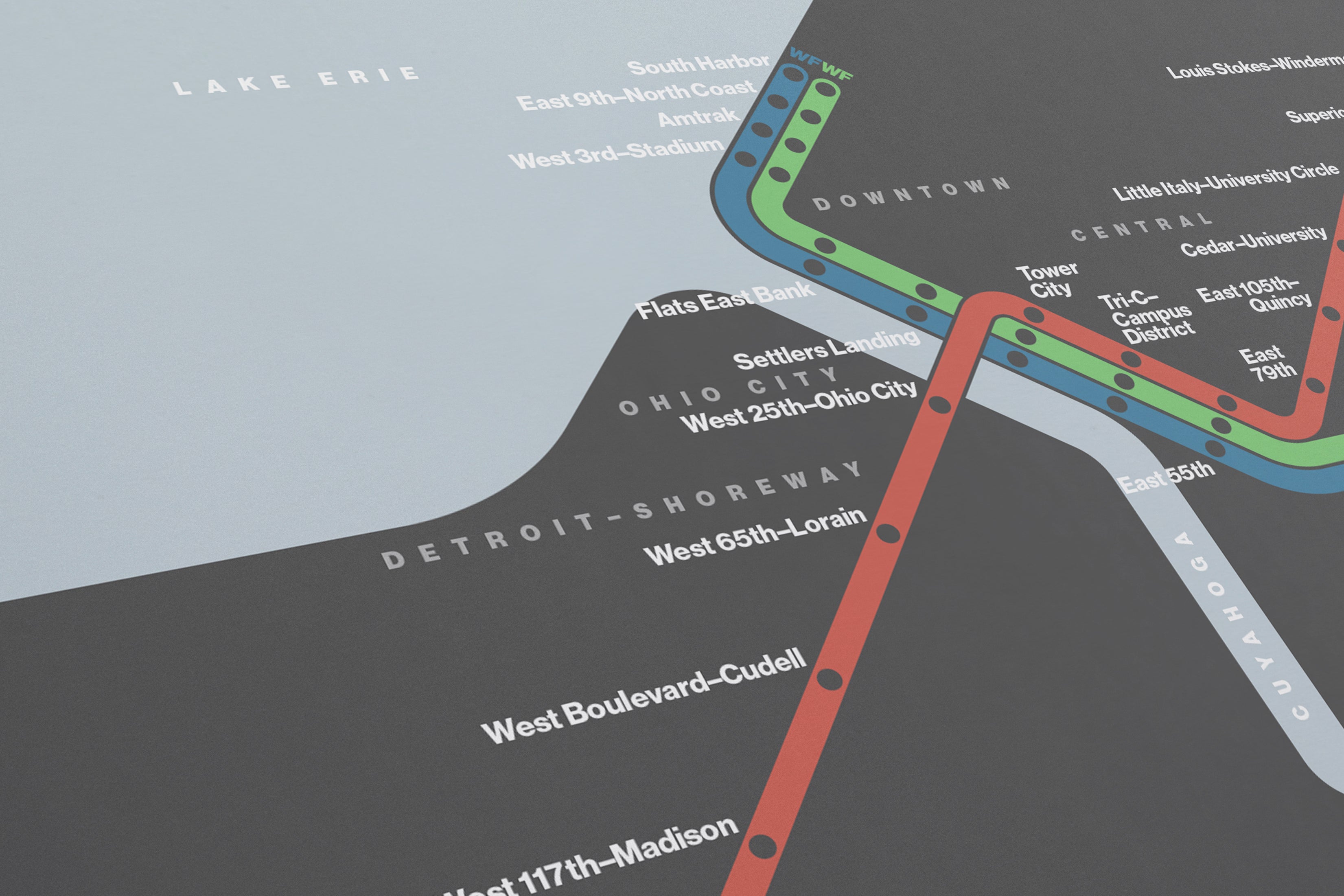 Cleveland RTA Rail / Dark Mode System Map
