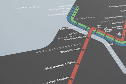 Cleveland RTA Rail / Dark Mode System Map