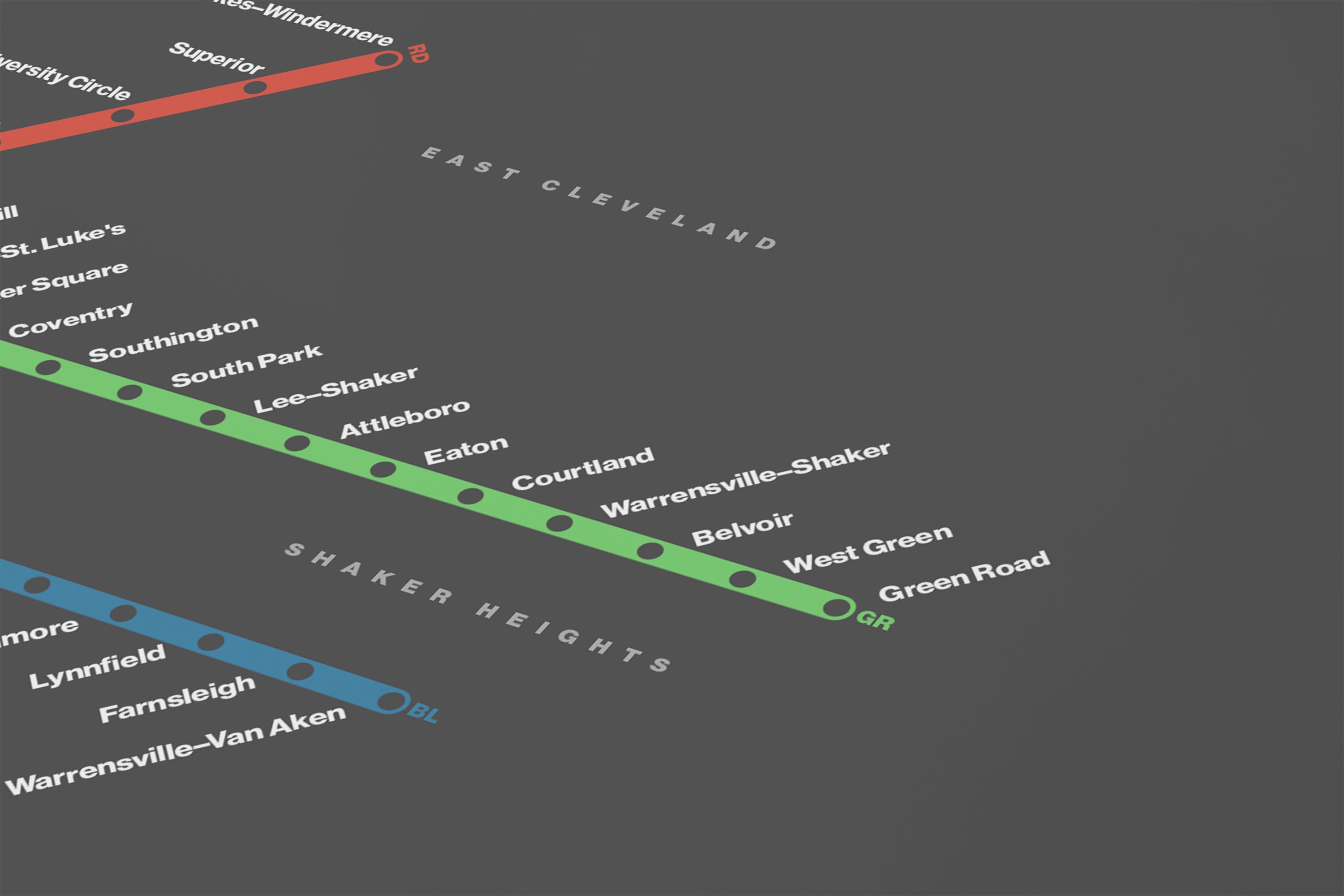 Cleveland RTA Rail / Dark Mode System Map