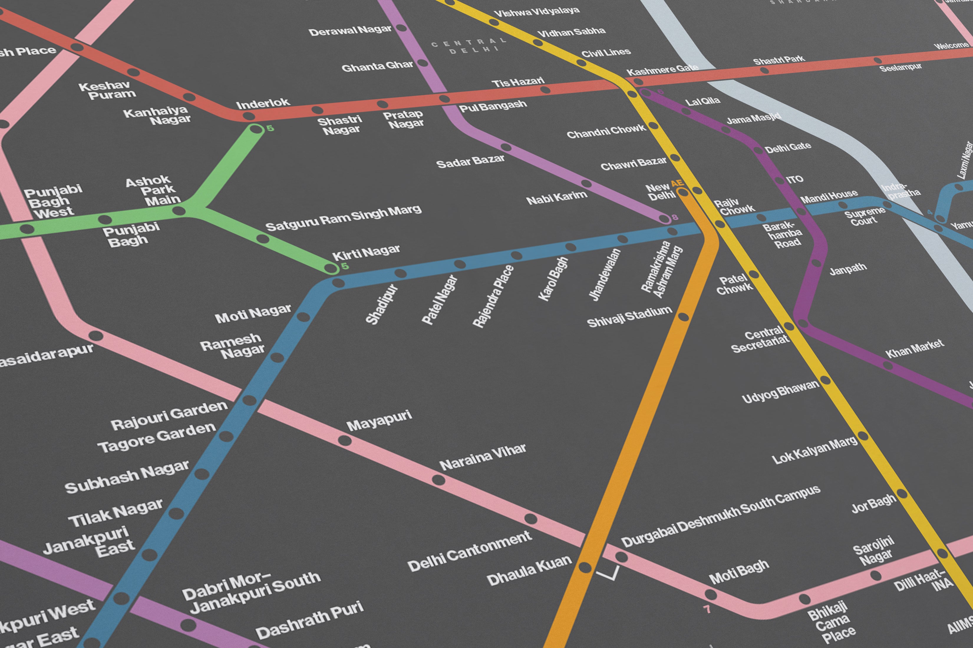 Delhi Metro / Dark Mode System Map / English