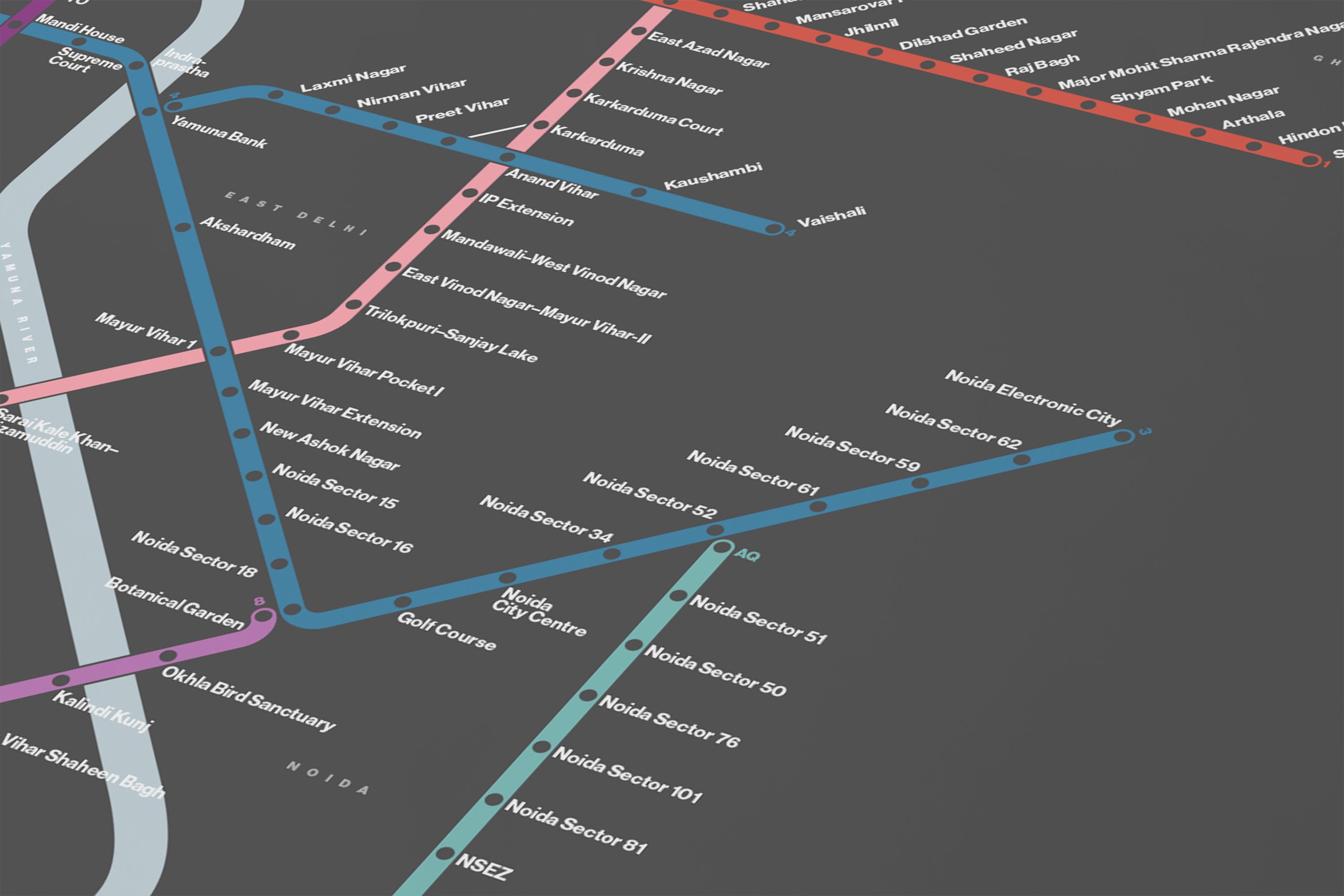 Delhi Metro / Dark Mode System Map / English