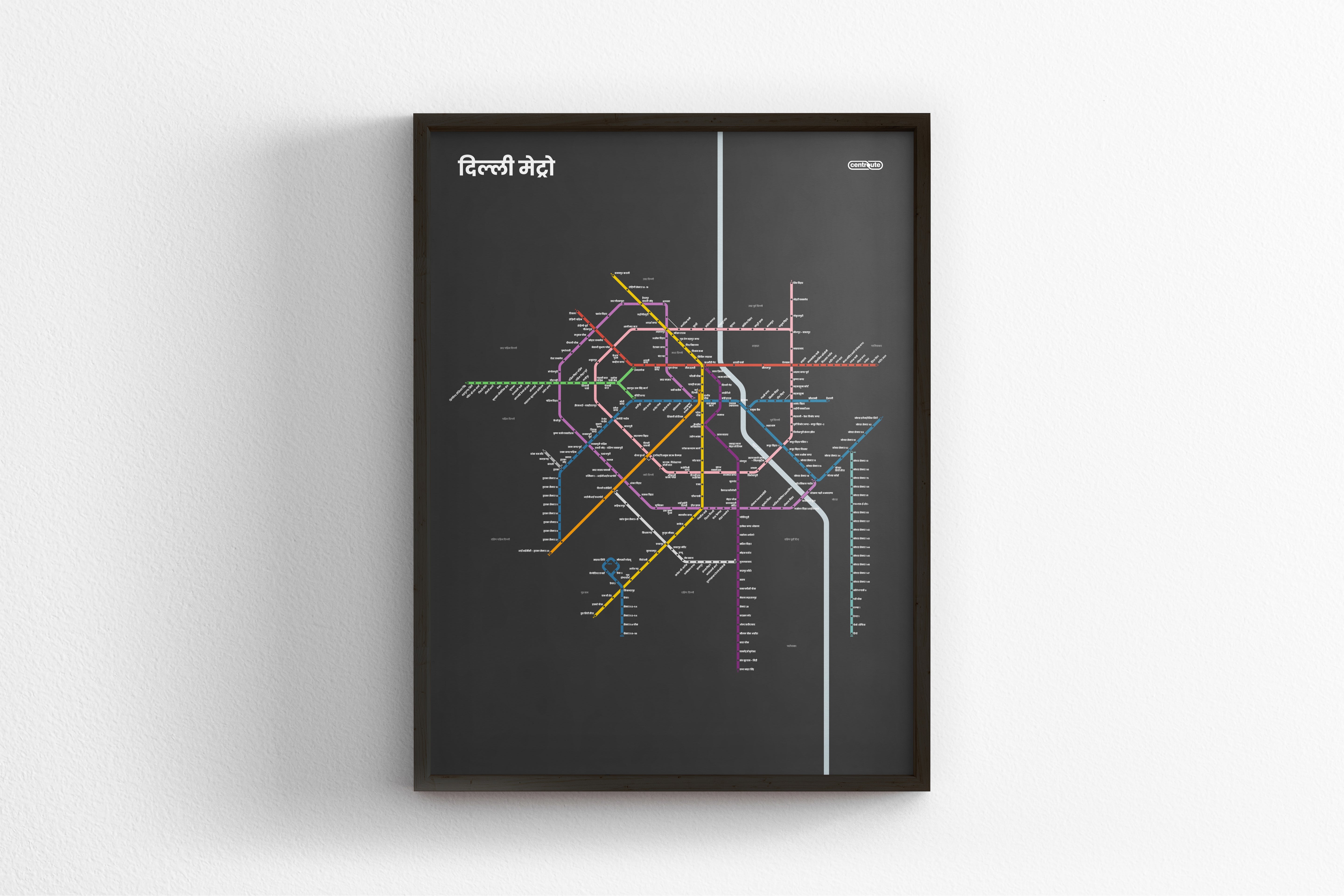 Delhi Metro / Dark Mode System Map / Hindi