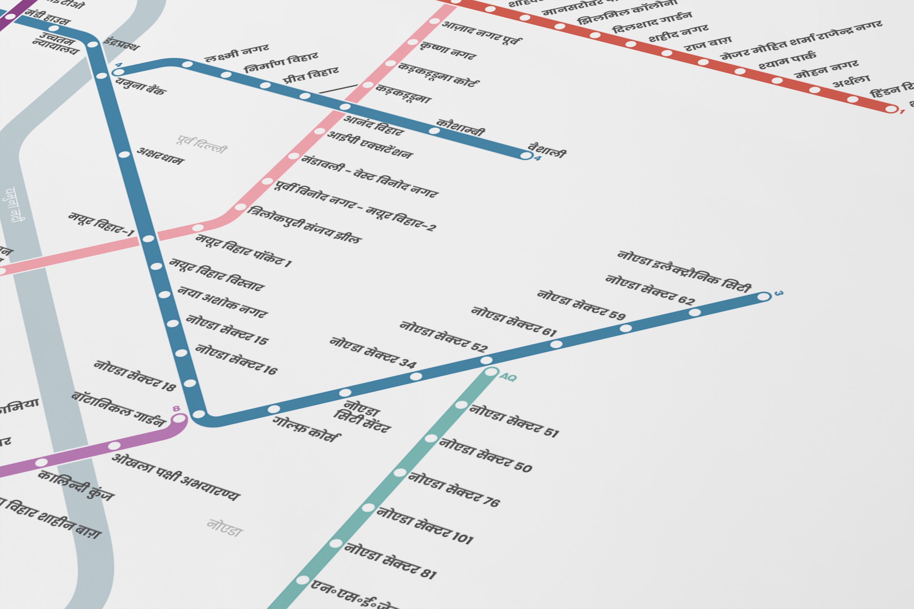 Delhi Metro / Light Mode System Map / Hindi